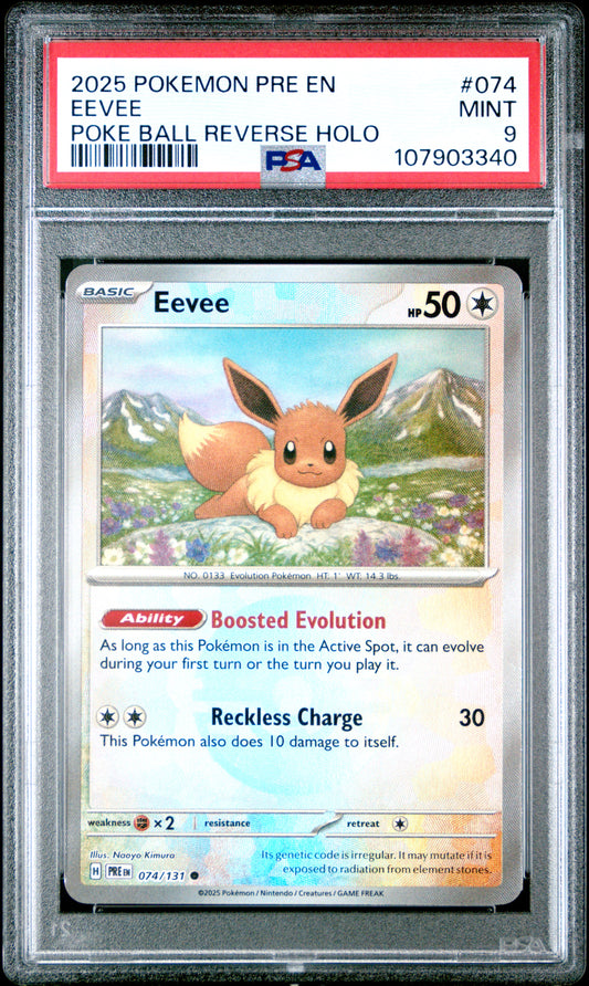 EEVEE 74/131 [Poke Ball] POKEMON PRE EN-PRISMATIC EVOLUTIONS POKE BALL REVERSE HOLO PSA9 MINT 9 PSA population 423 <a href=https://www.psacard.com/cert/107903340/psa>https://www.psacard.com/cert/107903340/psa</a>