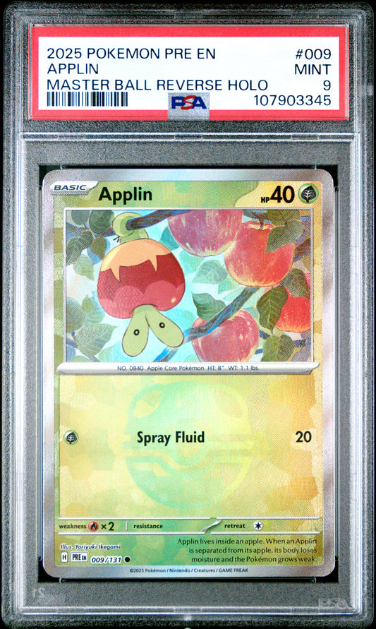 APPLIN 9/131 [Master Ball]  POKEMON PRE EN-PRISMATIC EVOLUTIONS MASTER BALL REVERSE HOLO PSA9 MINT 9 PSA population 69 <a href=https://www.psacard.com/cert/107903345/psa>https://www.psacard.com/cert/107903345/psa</a>