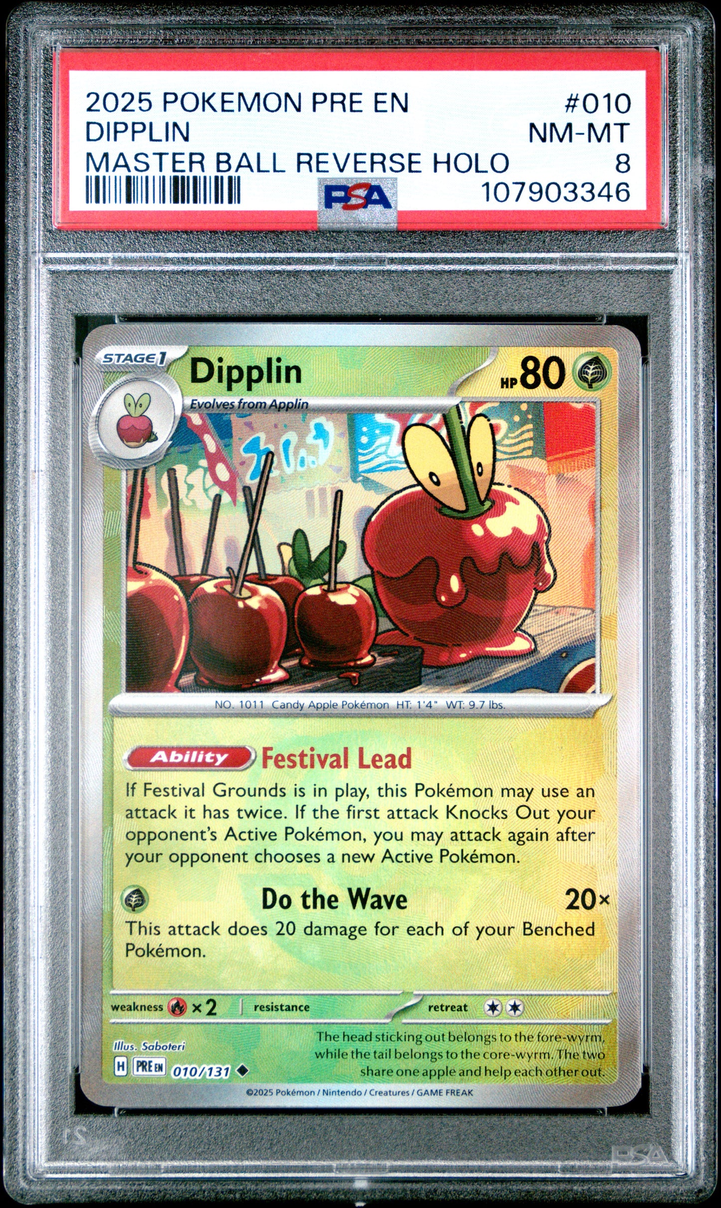 DIPPLIN 10/131 [Master Ball]  POKEMON PRE EN-PRISMATIC EVOLUTIONS MASTER BALL REVERSE HOLO PSA8 NM-MT 8 PSA population 25 <a href=https://www.psacard.com/cert/107903346/psa>https://www.psacard.com/cert/107903346/psa</a>