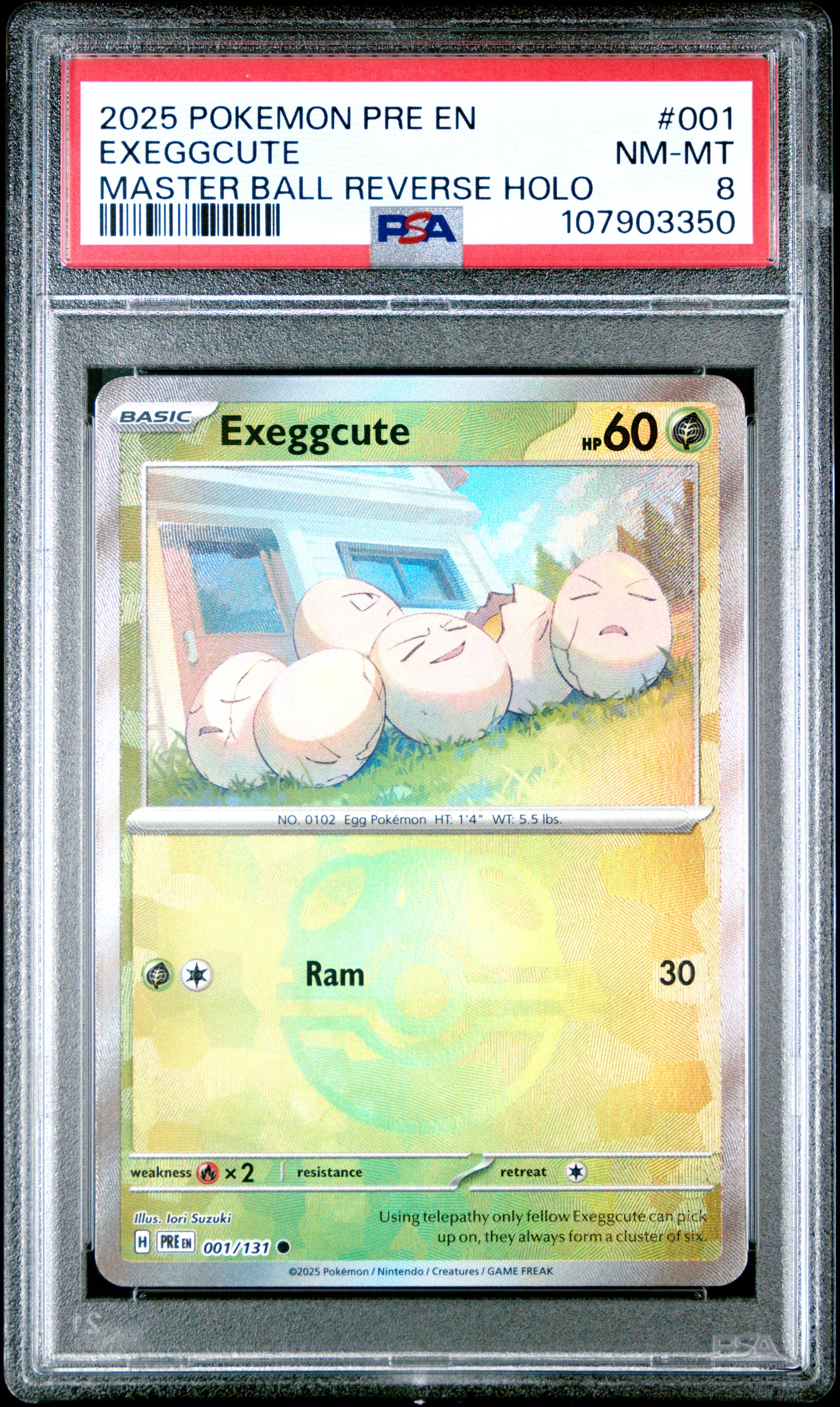 EXEGGCUTE 1/131 [Master Ball]  POKEMON PRE EN-PRISMATIC EVOLUTIONS MASTER BALL REVERSE HOLO PSA8 NM-MT 8 PSA population 29 <a href=https://www.psacard.com/cert/107903350/psa>https://www.psacard.com/cert/107903350/psa</a>