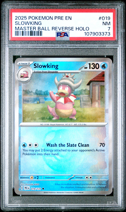 SLOWKING 19/131 [Master Ball]  POKEMON PRE EN-PRISMATIC EVOLUTIONS MASTER BALL REVERSE HOLO PSA7 NM 7 PSA population 3 <a href=https://www.psacard.com/cert/107903373/psa>https://www.psacard.com/cert/107903373/psa</a>