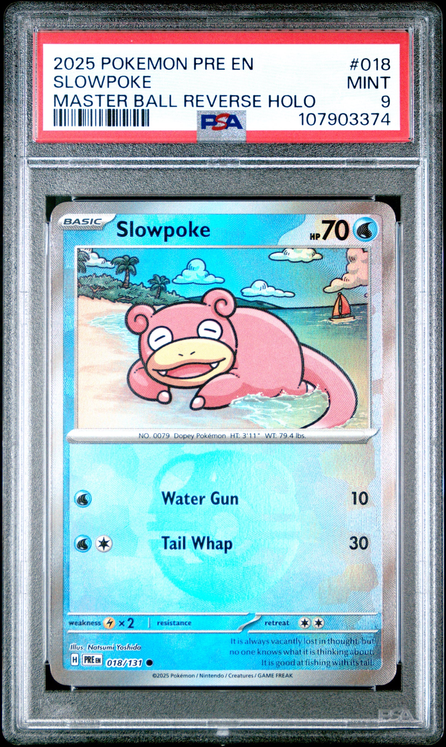 SLOWPOKE 18/131 [Master Ball]  POKEMON PRE EN-PRISMATIC EVOLUTIONS MASTER BALL REVERSE HOLO PSA9 MINT 9 PSA population 252 <a href=https://www.psacard.com/cert/107903374/psa>https://www.psacard.com/cert/107903374/psa</a>