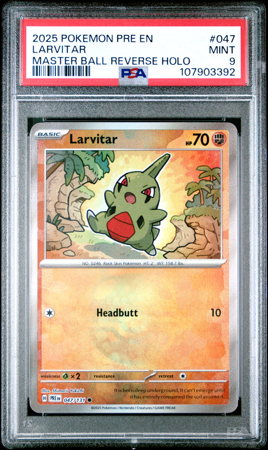 LARVITAR 47/131 [Master Ball]  POKEMON PRE EN-PRISMATIC EVOLUTIONS MASTER BALL REVERSE HOLO PSA9 MINT 9 PSA population 136 <a href=https://www.psacard.com/cert/107903392/psa>https://www.psacard.com/cert/107903392/psa</a>