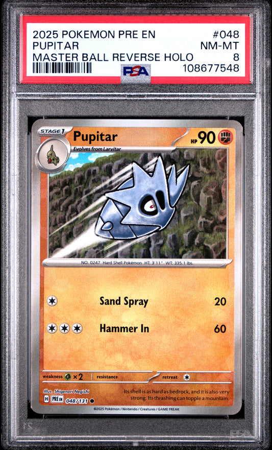 PUPITAR 48/131 [Master Ball]  POKEMON PRE EN-PRISMATIC EVOLUTIONS MASTER BALL REVERSE HOLO PSA8 NM-MT 8 PSA population 9 <a href=https://www.psacard.com/cert/108677548/psa>https://www.psacard.com/cert/108677548/psa</a>