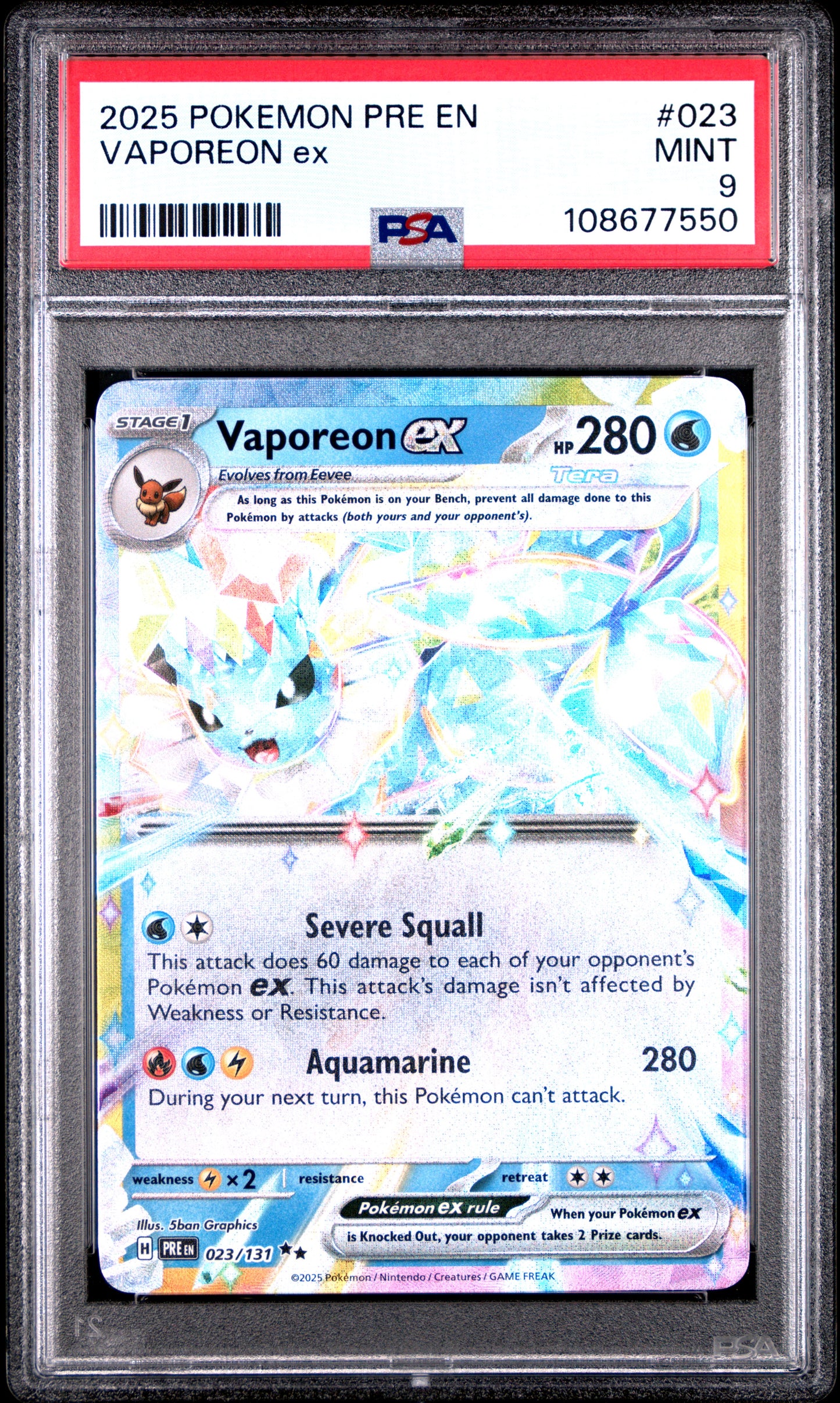 VAPOREON EX 23/131 Common POKEMON PRE EN-PRISMATIC EVOLUTIONS PSA9 MINT 9 PSA population 626 <a href=https://www.psacard.com/cert/108677550/psa>https://www.psacard.com/cert/108677550/psa</a>