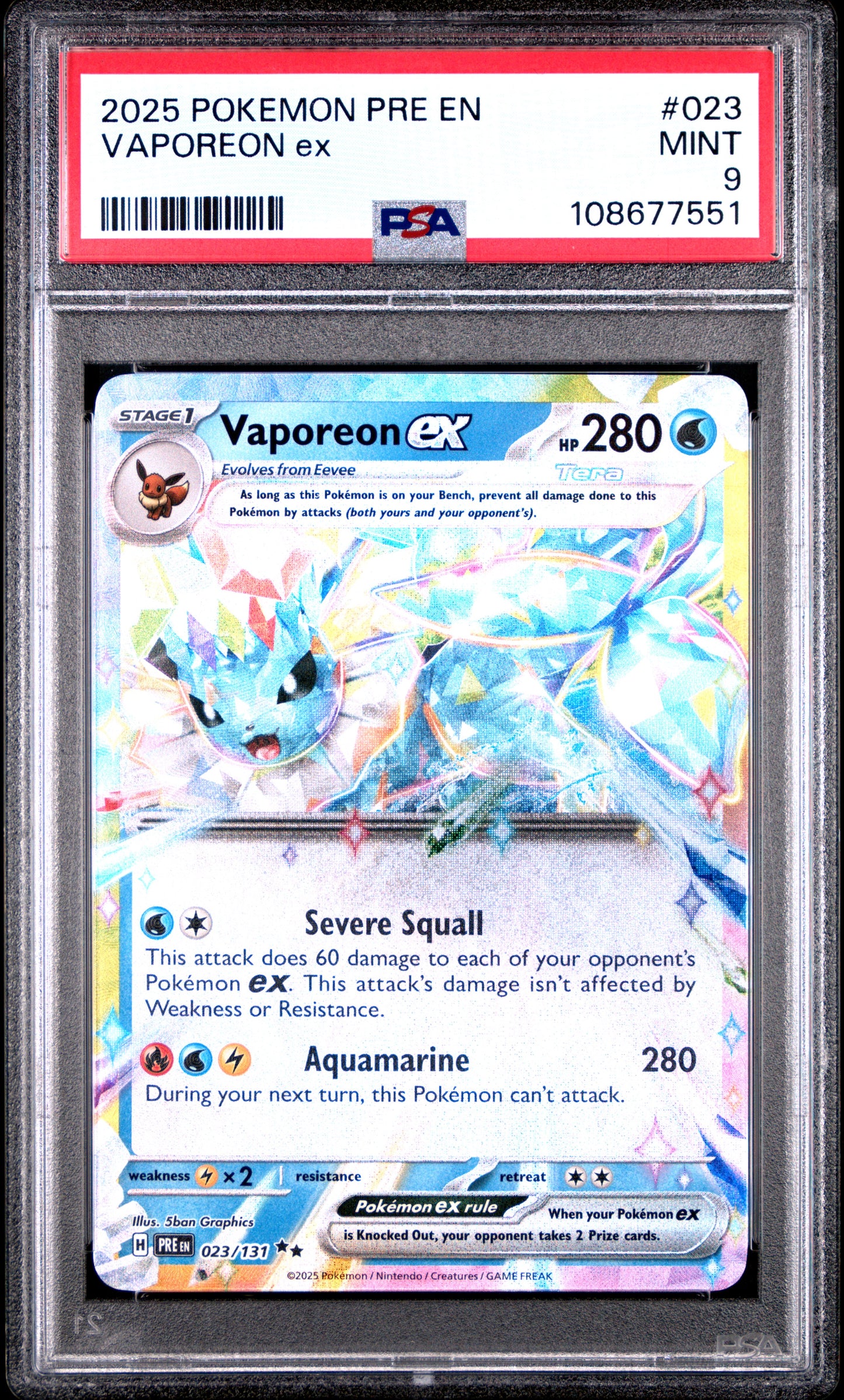 VAPOREON EX 23/131 Common POKEMON PRE EN-PRISMATIC EVOLUTIONS PSA9 MINT 9 PSA population 626 <a href=https://www.psacard.com/cert/108677551/psa>https://www.psacard.com/cert/108677551/psa</a>