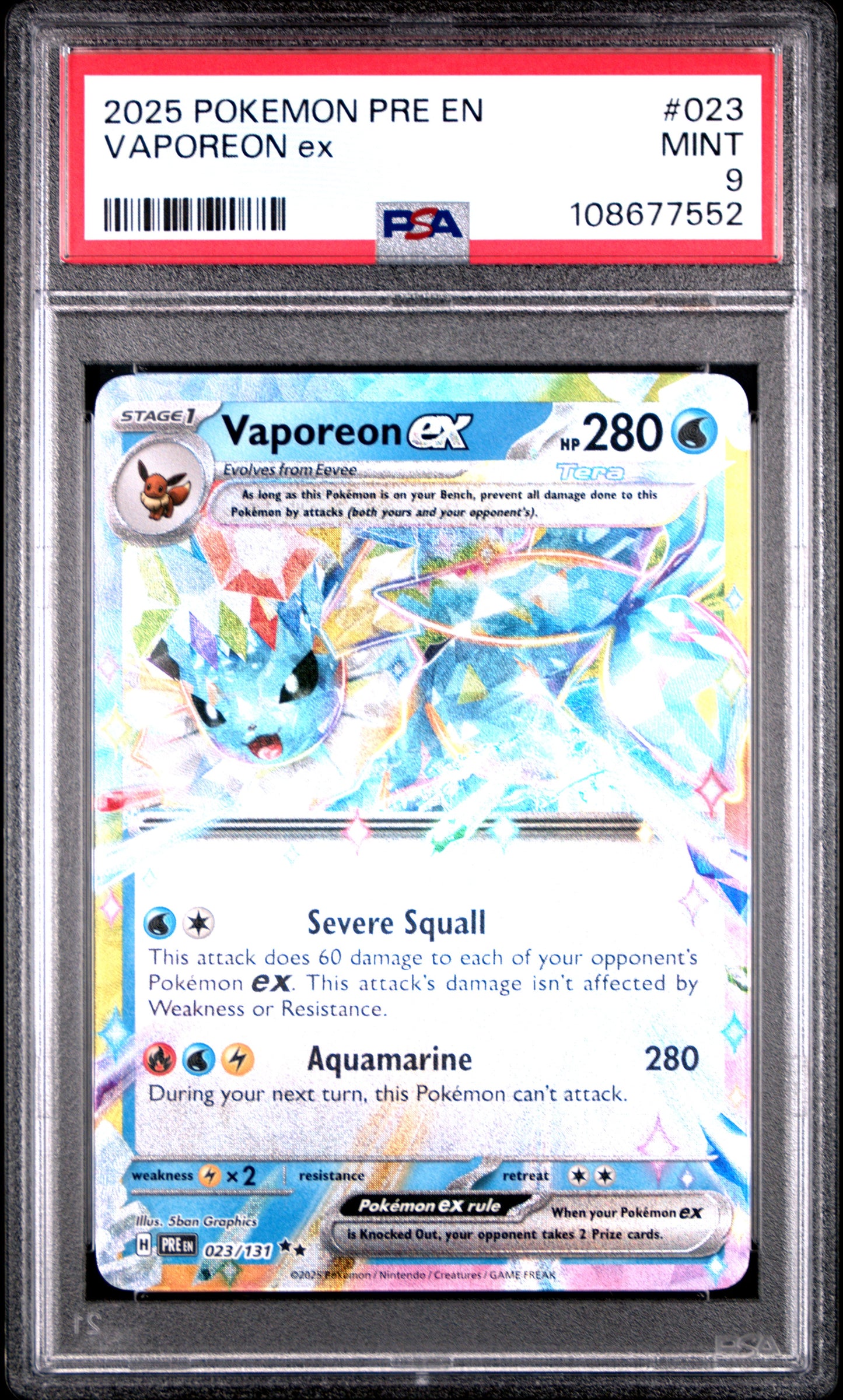 VAPOREON EX 23/131 Common POKEMON PRE EN-PRISMATIC EVOLUTIONS PSA9 MINT 9 PSA population 626 <a href=https://www.psacard.com/cert/108677552/psa>https://www.psacard.com/cert/108677552/psa</a>