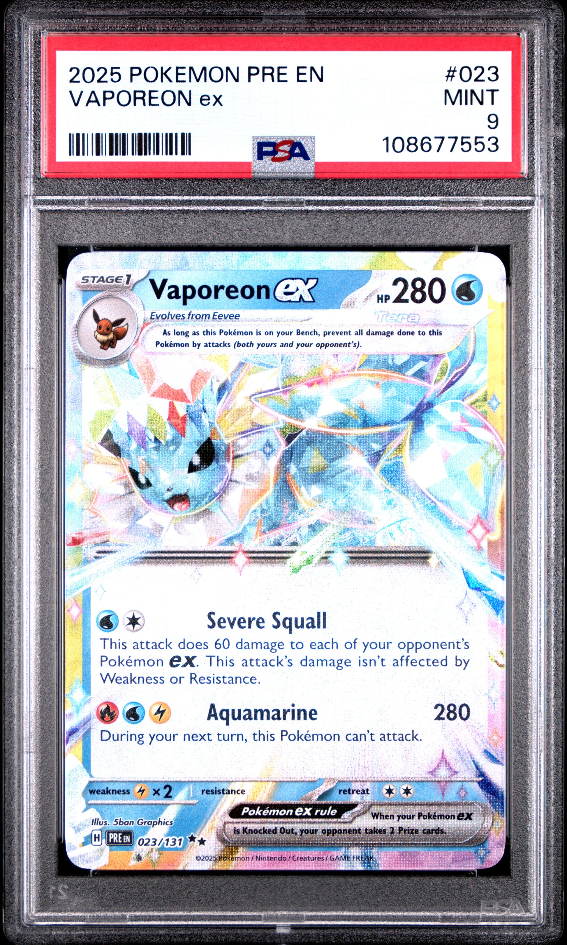 VAPOREON EX 23/131 Common POKEMON PRE EN-PRISMATIC EVOLUTIONS PSA9 MINT 9 PSA population 626 <a href=https://www.psacard.com/cert/108677553/psa>https://www.psacard.com/cert/108677553/psa</a>