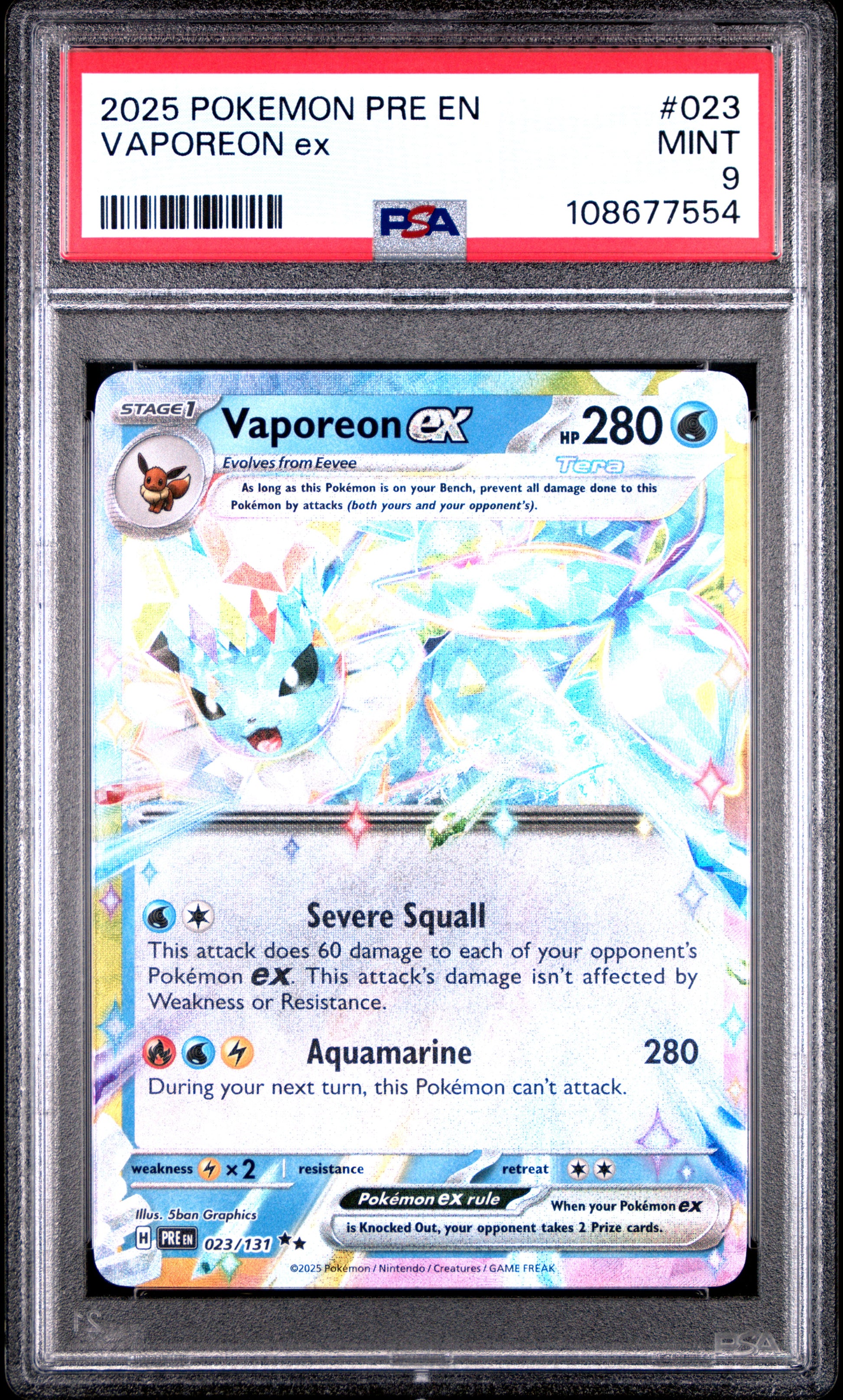 VAPOREON EX 23/131 Common POKEMON PRE EN-PRISMATIC EVOLUTIONS PSA9 MINT 9 PSA population 626 <a href=https://www.psacard.com/cert/108677554/psa>https://www.psacard.com/cert/108677554/psa</a>