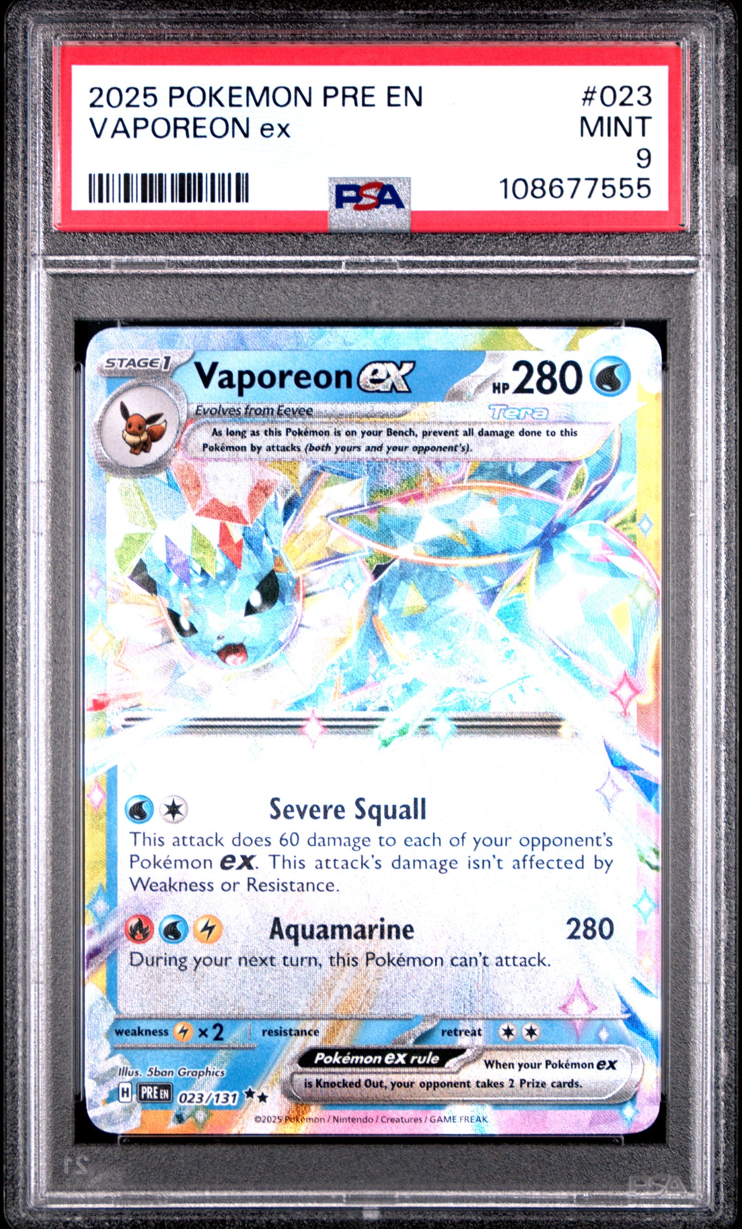 VAPOREON EX 23/131 Common POKEMON PRE EN-PRISMATIC EVOLUTIONS PSA9 MINT 9 PSA population 626 <a href=https://www.psacard.com/cert/108677555/psa>https://www.psacard.com/cert/108677555/psa</a>