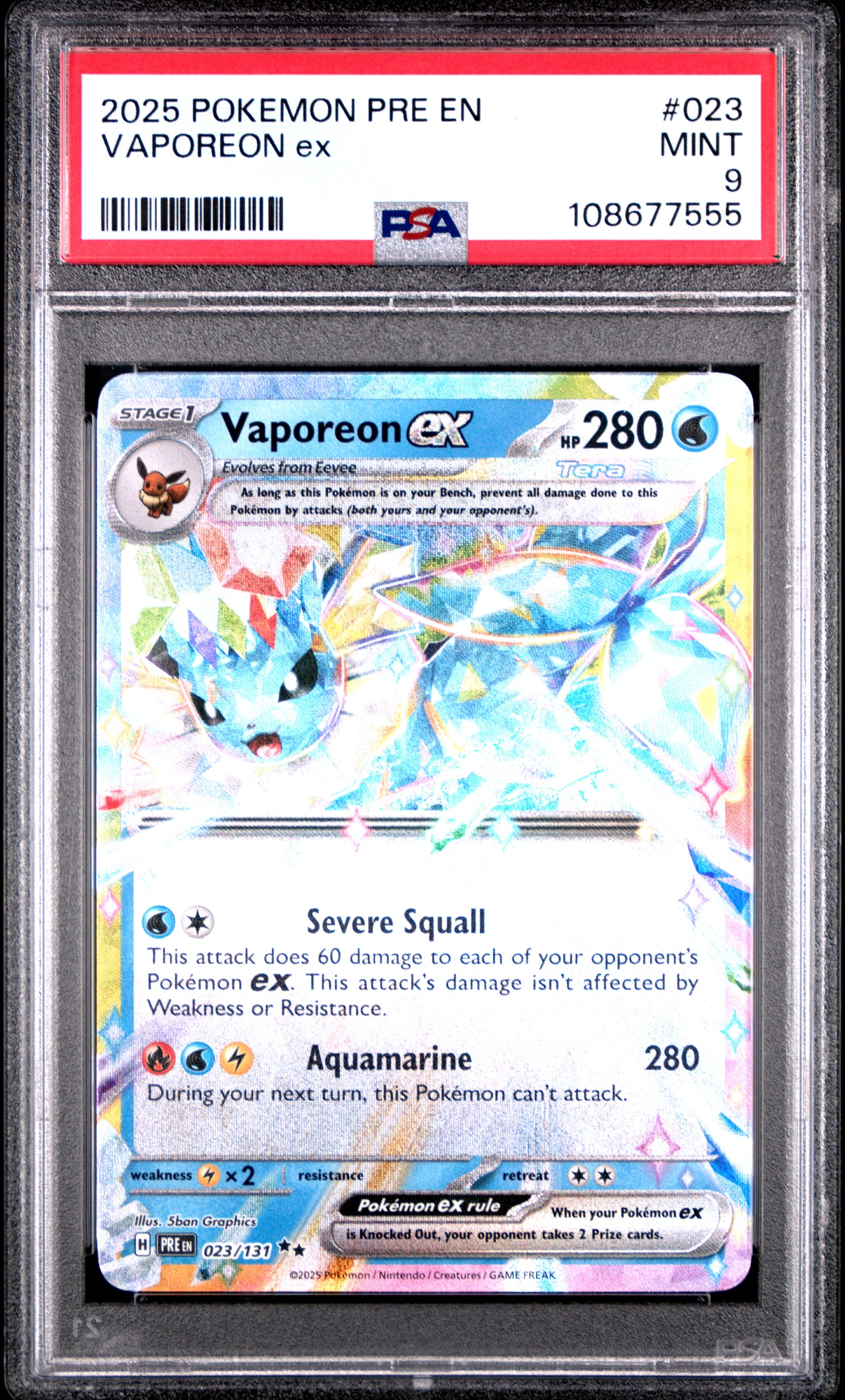 VAPOREON EX 23/131 Common POKEMON PRE EN-PRISMATIC EVOLUTIONS PSA9 MINT 9 PSA population 626 <a href=https://www.psacard.com/cert/108677555/psa>https://www.psacard.com/cert/108677555/psa</a>