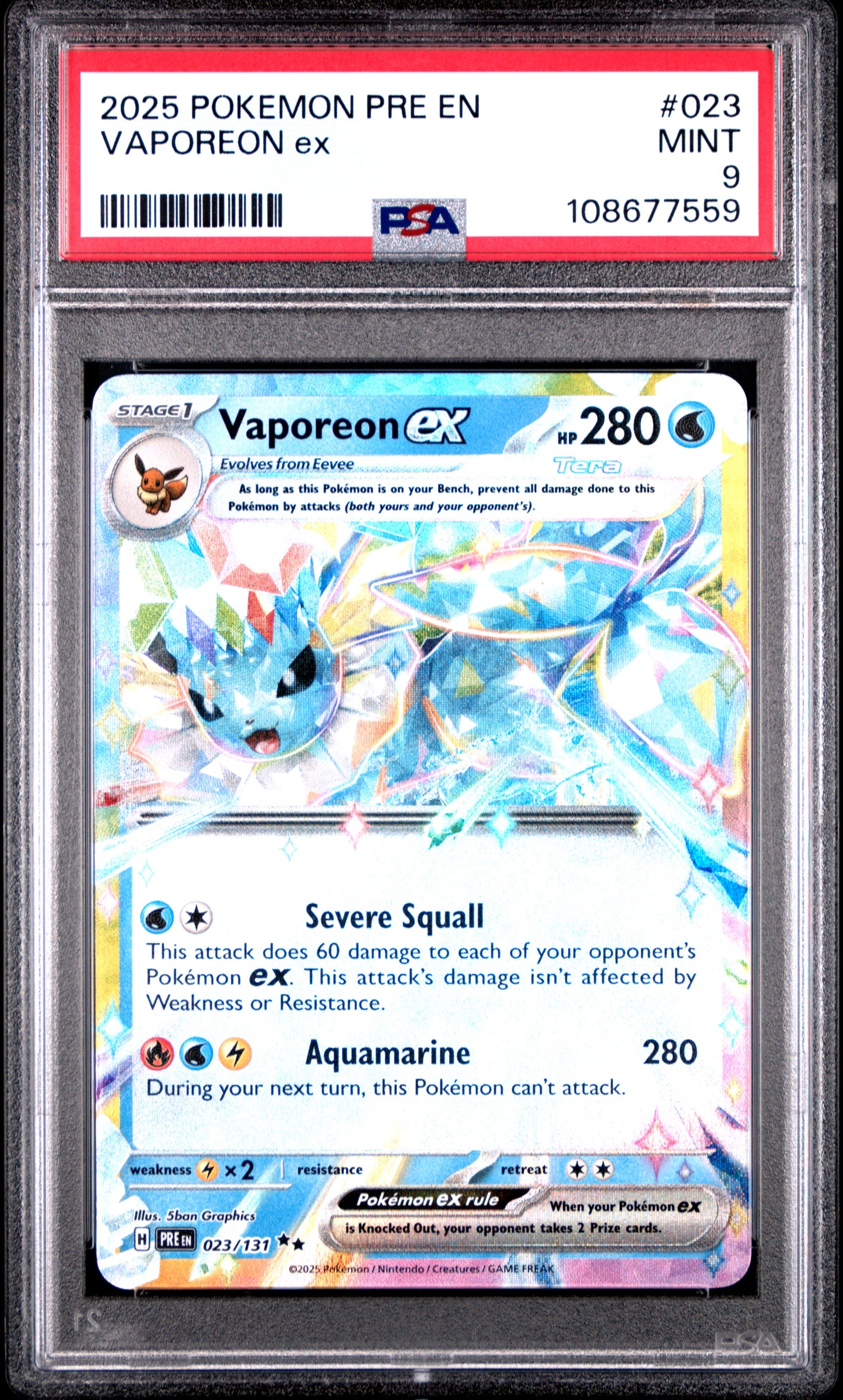 VAPOREON EX 23/131 Common POKEMON PRE EN-PRISMATIC EVOLUTIONS PSA9 MINT 9 PSA population 626 <a href=https://www.psacard.com/cert/108677559/psa>https://www.psacard.com/cert/108677559/psa</a>