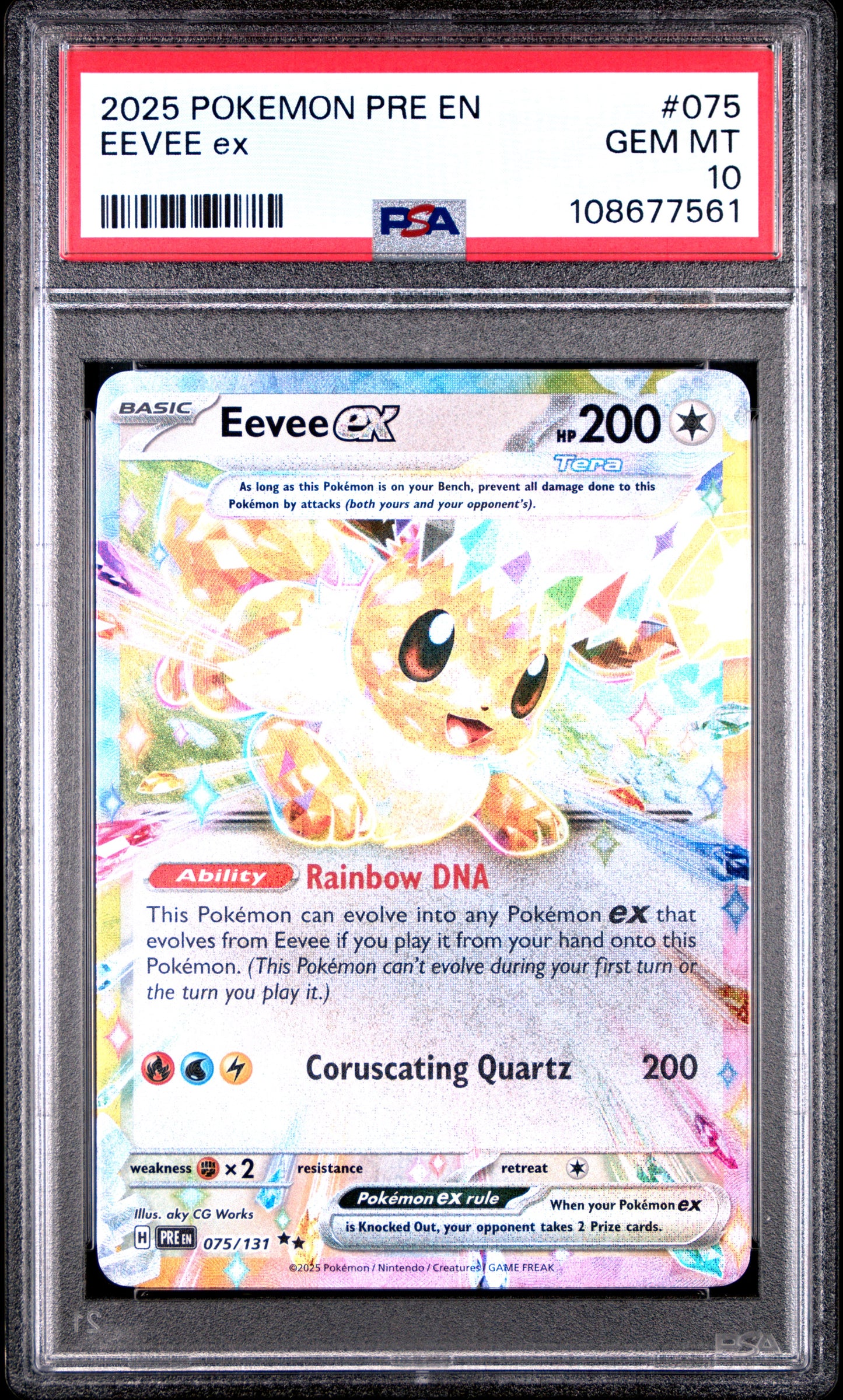 EEVEE EX 75/131 Common POKEMON PRE EN-PRISMATIC EVOLUTIONS PSA10 GEM MT 10 PSA population 791 <a href=https://www.psacard.com/cert/108677561/psa>https://www.psacard.com/cert/108677561/psa</a>