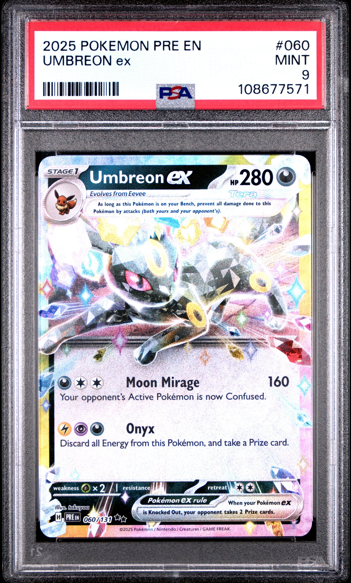 UMBREON EX 60/131 Common POKEMON PRE EN-PRISMATIC EVOLUTIONS PSA9 MINT 9 PSA population 1858 <a href=https://www.psacard.com/cert/108677571/psa>https://www.psacard.com/cert/108677571/psa</a>