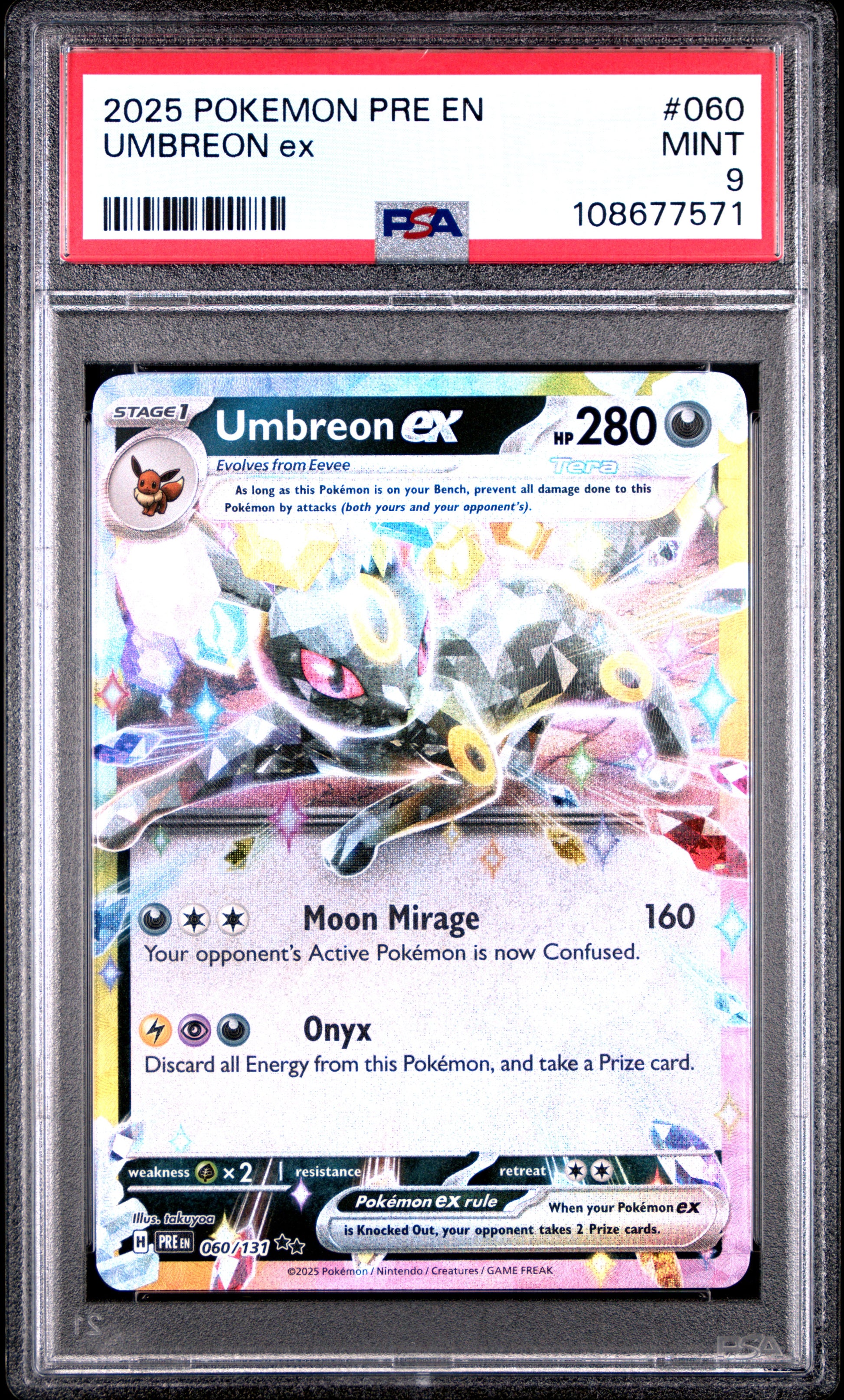UMBREON EX 60/131 Common POKEMON PRE EN-PRISMATIC EVOLUTIONS PSA9 MINT 9 PSA population 1858 <a href=https://www.psacard.com/cert/108677571/psa>https://www.psacard.com/cert/108677571/psa</a>