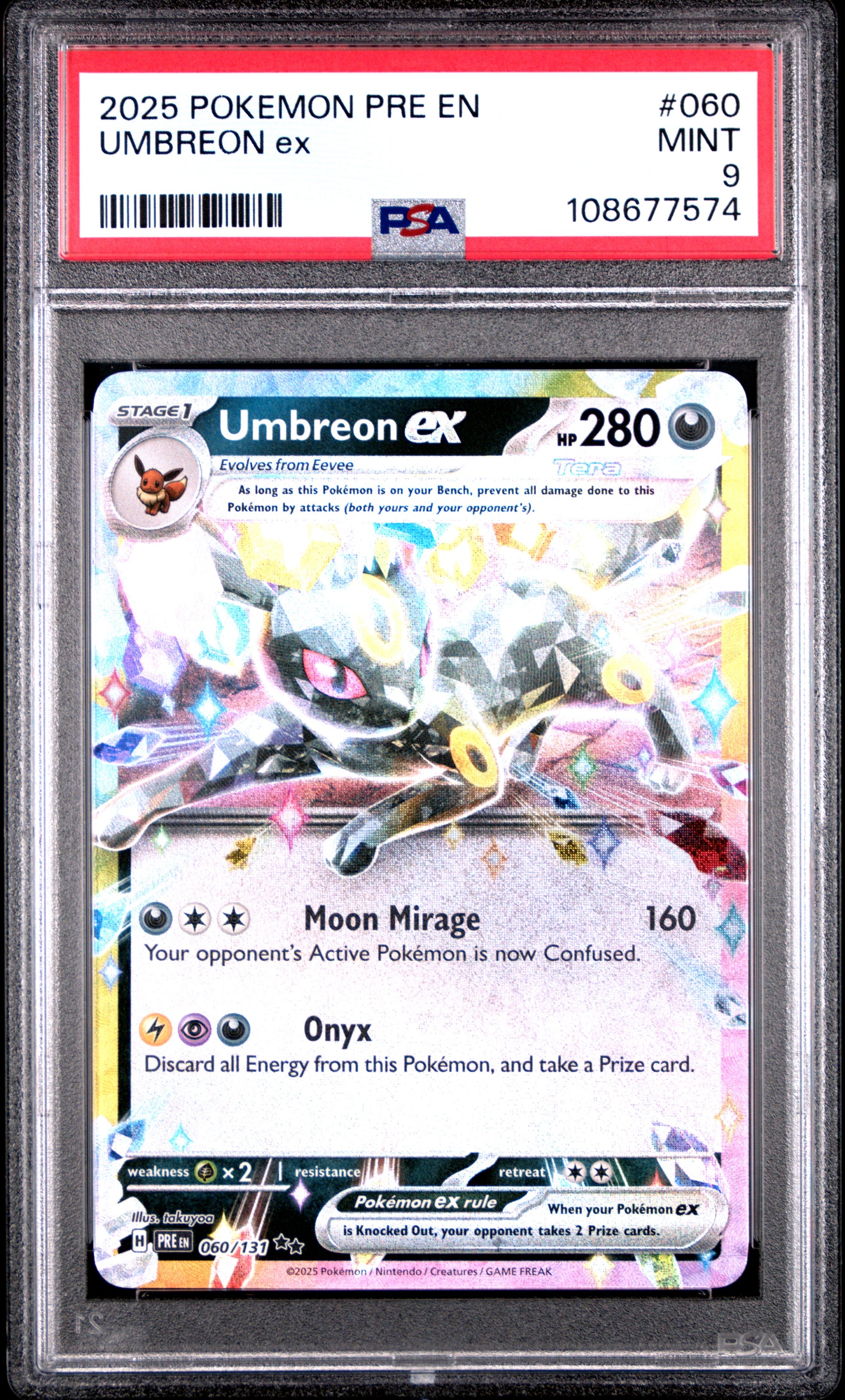 UMBREON EX 60/131 Common POKEMON PRE EN-PRISMATIC EVOLUTIONS PSA9 MINT 9 PSA population 1858 <a href=https://www.psacard.com/cert/108677574/psa>https://www.psacard.com/cert/108677574/psa</a>