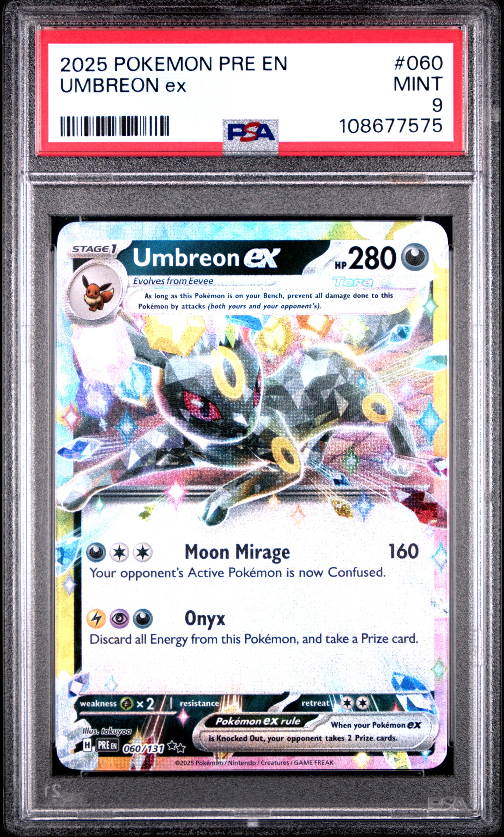 UMBREON EX 60/131 Common POKEMON PRE EN-PRISMATIC EVOLUTIONS PSA9 MINT 9 PSA population 1858 <a href=https://www.psacard.com/cert/108677575/psa>https://www.psacard.com/cert/108677575/psa</a>