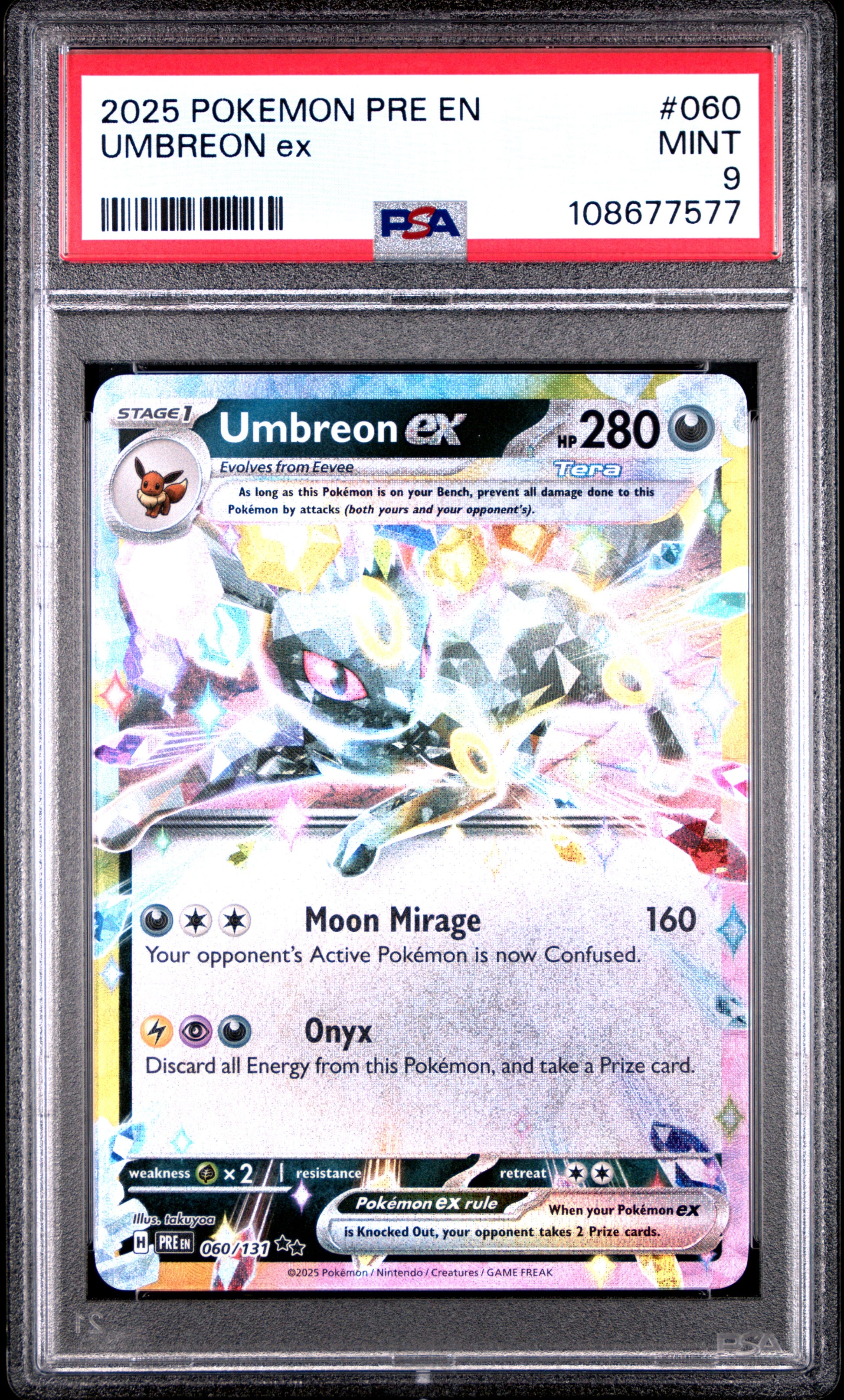 UMBREON EX 60/131 Common POKEMON PRE EN-PRISMATIC EVOLUTIONS PSA9 MINT 9 PSA population 1858 <a href=https://www.psacard.com/cert/108677577/psa>https://www.psacard.com/cert/108677577/psa</a>