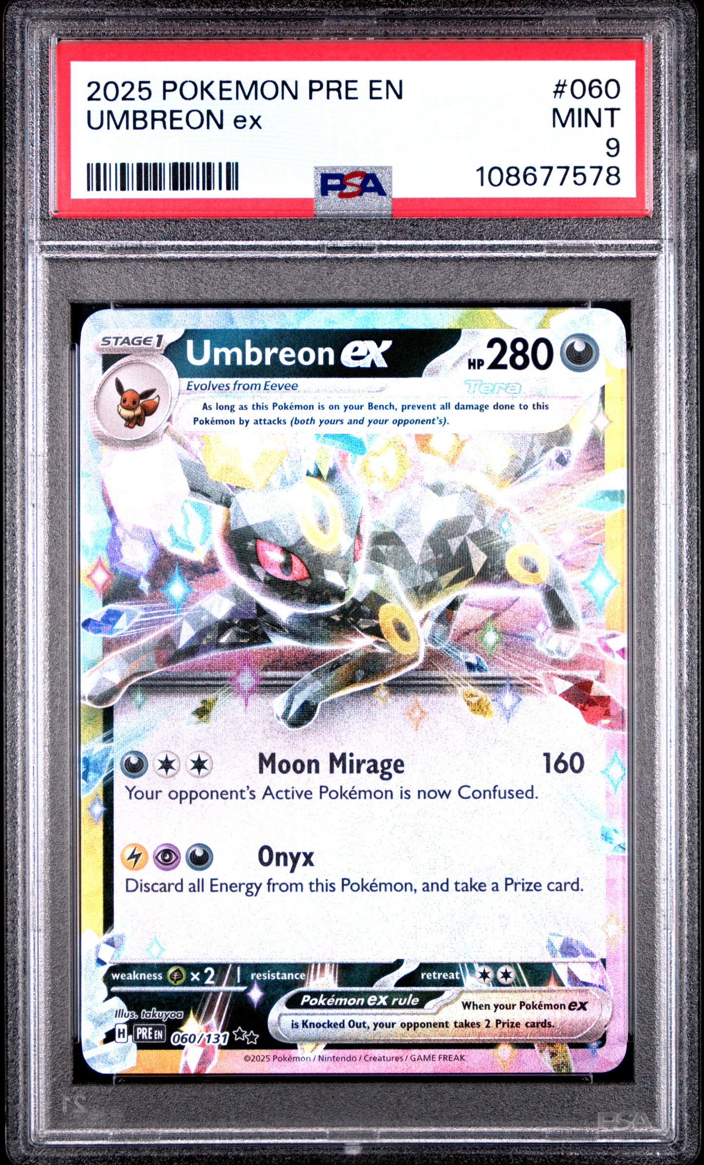 UMBREON EX 60/131 Common POKEMON PRE EN-PRISMATIC EVOLUTIONS PSA9 MINT 9 PSA population 1858 <a href=https://www.psacard.com/cert/108677578/psa>https://www.psacard.com/cert/108677578/psa</a>