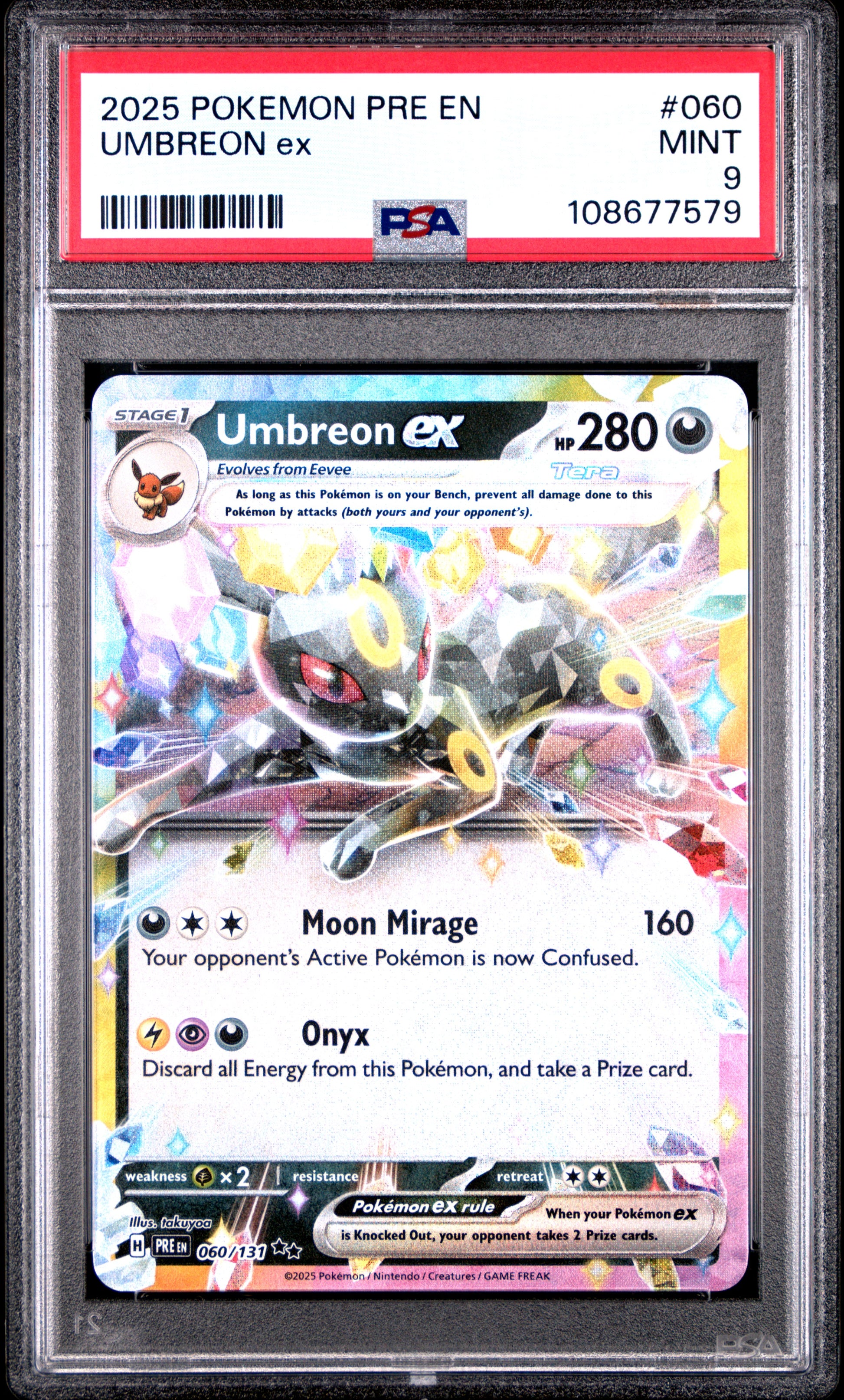 UMBREON EX 60/131 Common POKEMON PRE EN-PRISMATIC EVOLUTIONS PSA9 MINT 9 PSA population 1858 <a href=https://www.psacard.com/cert/108677579/psa>https://www.psacard.com/cert/108677579/psa</a>