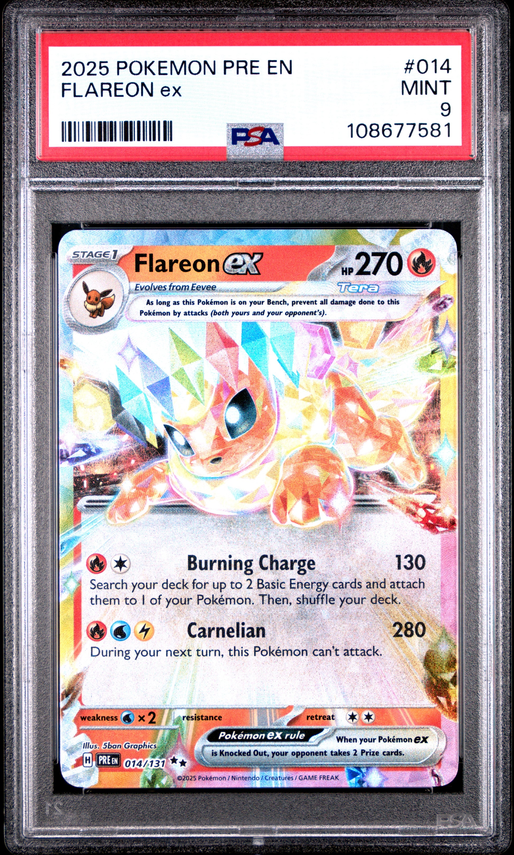 FLAREON EX 14/131 Common POKEMON PRE EN-PRISMATIC EVOLUTIONS PSA9 MINT 9 PSA population 691 <a href=https://www.psacard.com/cert/108677581/psa>https://www.psacard.com/cert/108677581/psa</a>