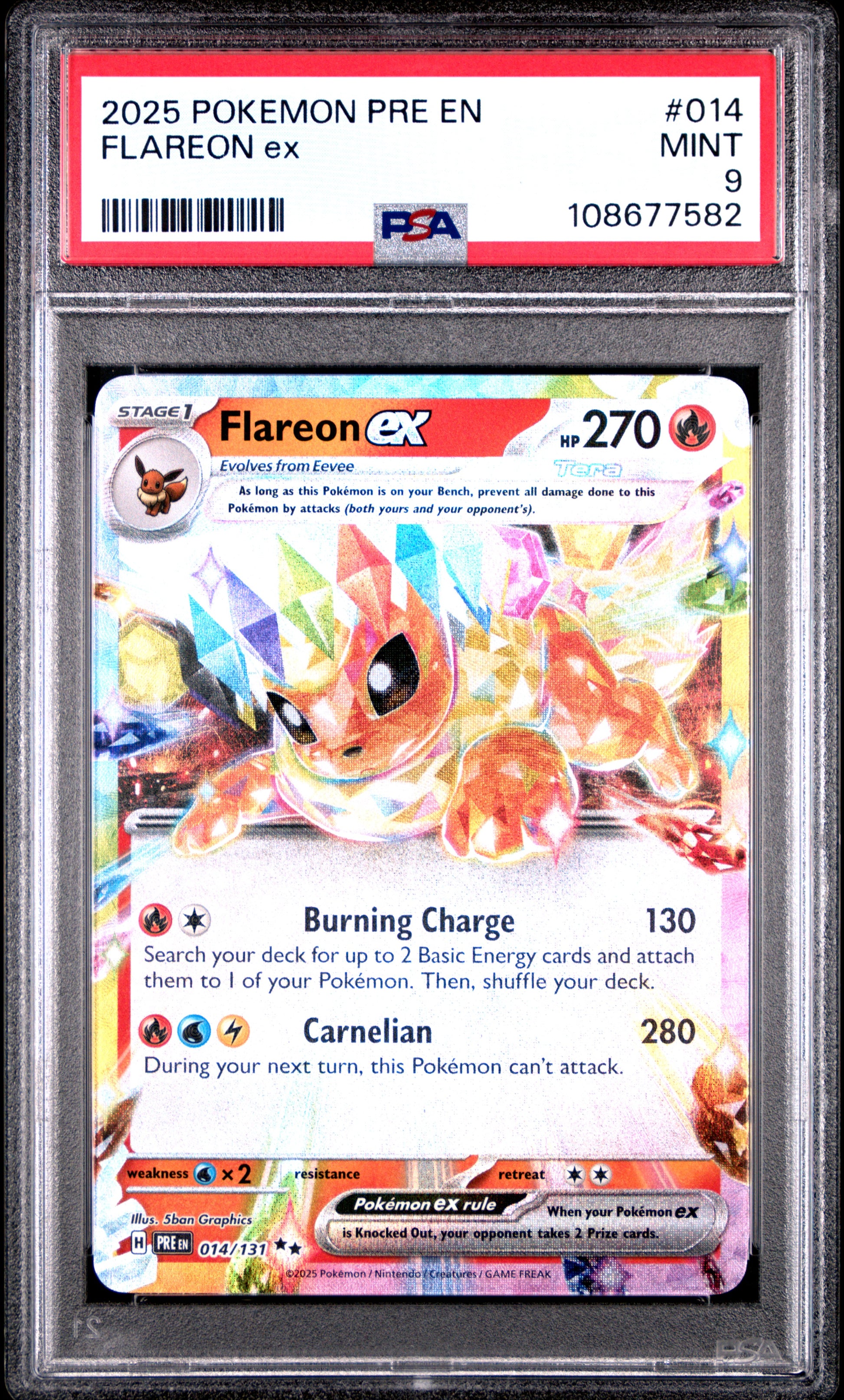 FLAREON EX 14/131 Common POKEMON PRE EN-PRISMATIC EVOLUTIONS PSA9 MINT 9 PSA population 691 <a href=https://www.psacard.com/cert/108677582/psa>https://www.psacard.com/cert/108677582/psa</a>