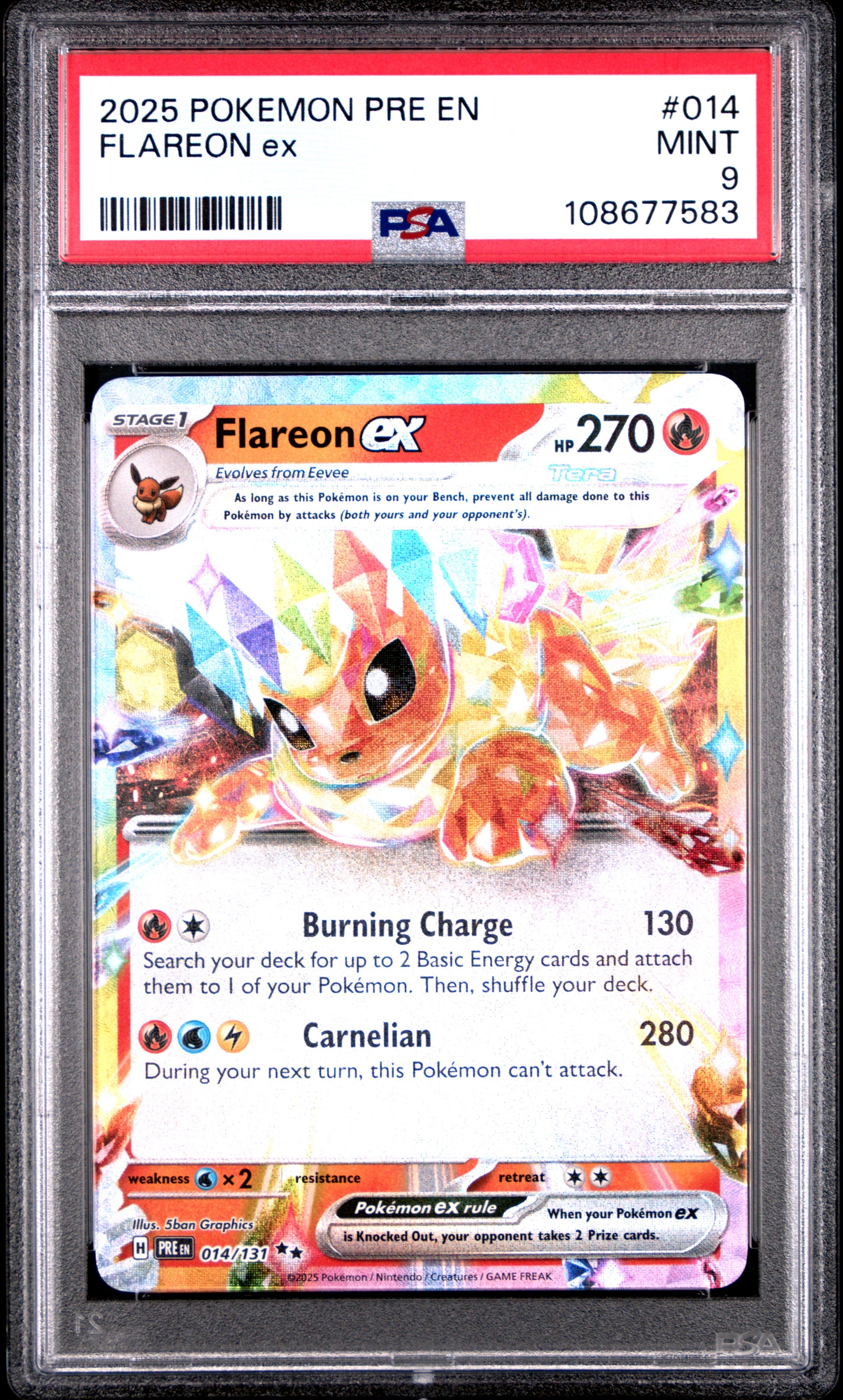 FLAREON EX 14/131 Common POKEMON PRE EN-PRISMATIC EVOLUTIONS PSA9 MINT 9 PSA population 691 <a href=https://www.psacard.com/cert/108677583/psa>https://www.psacard.com/cert/108677583/psa</a>