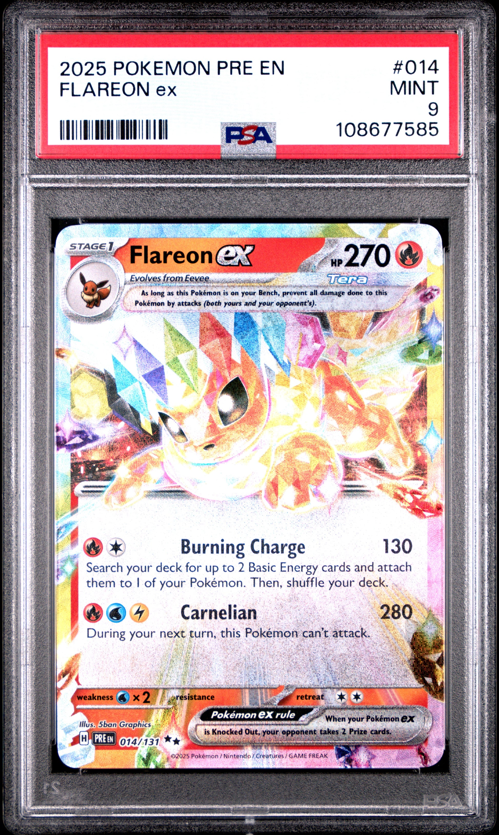 FLAREON EX 14/131 Common POKEMON PRE EN-PRISMATIC EVOLUTIONS PSA9 MINT 9 PSA population 691 <a href=https://www.psacard.com/cert/108677585/psa>https://www.psacard.com/cert/108677585/psa</a>