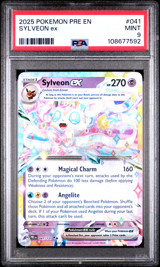 SYLVEON EX 41/131 Common POKEMON PRE EN-PRISMATIC EVOLUTIONS PSA9 MINT 9 PSA population 555 <a href=https://www.psacard.com/cert/108677592/psa>https://www.psacard.com/cert/108677592/psa</a>