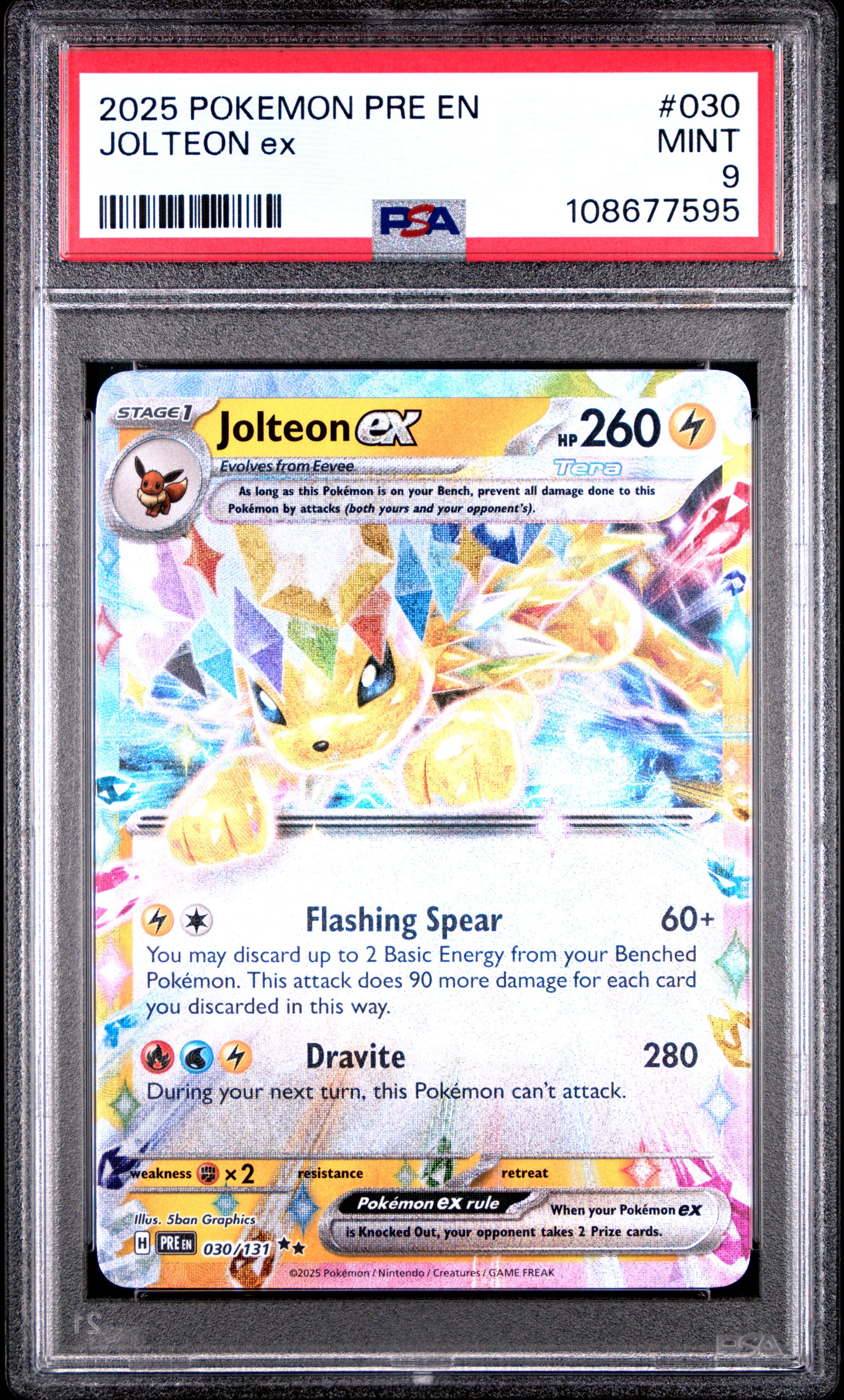 JOLTEON EX 30/131 Common POKEMON PRE EN-PRISMATIC EVOLUTIONS PSA9 MINT 9 PSA population 640 <a href=https://www.psacard.com/cert/108677595/psa>https://www.psacard.com/cert/108677595/psa</a>