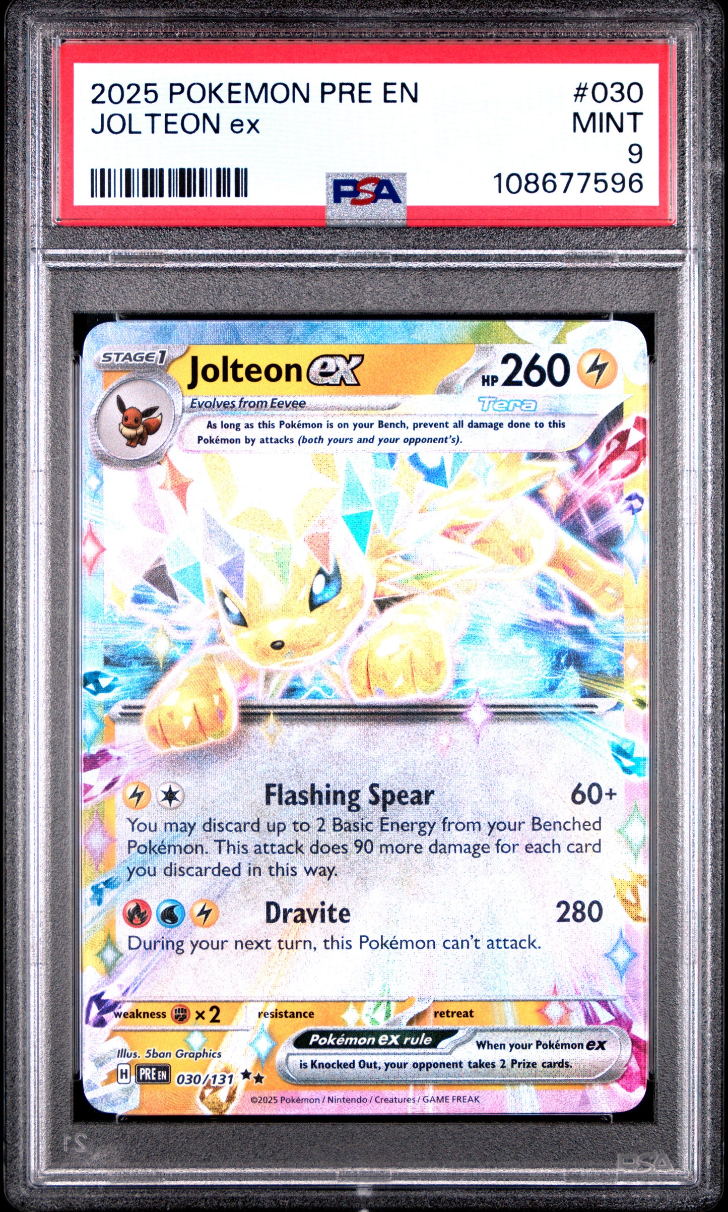 JOLTEON EX 30/131 Common POKEMON PRE EN-PRISMATIC EVOLUTIONS PSA9 MINT 9 PSA population 640 <a href=https://www.psacard.com/cert/108677596/psa>https://www.psacard.com/cert/108677596/psa</a>