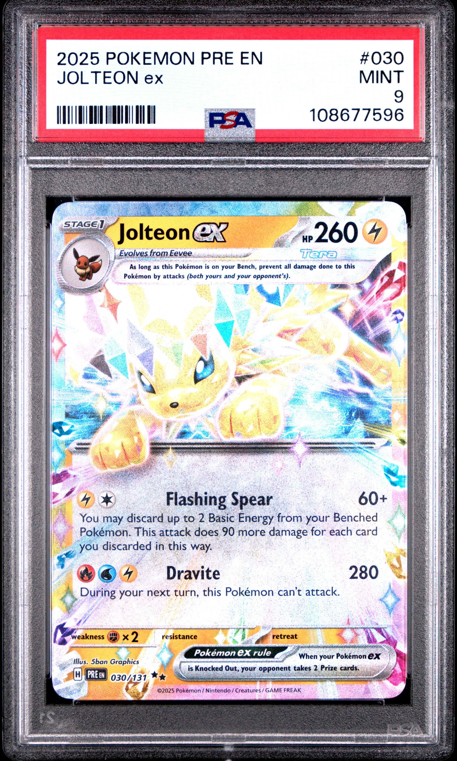 JOLTEON EX 30/131 Common POKEMON PRE EN-PRISMATIC EVOLUTIONS PSA9 MINT 9 PSA population 640 <a href=https://www.psacard.com/cert/108677596/psa>https://www.psacard.com/cert/108677596/psa</a>