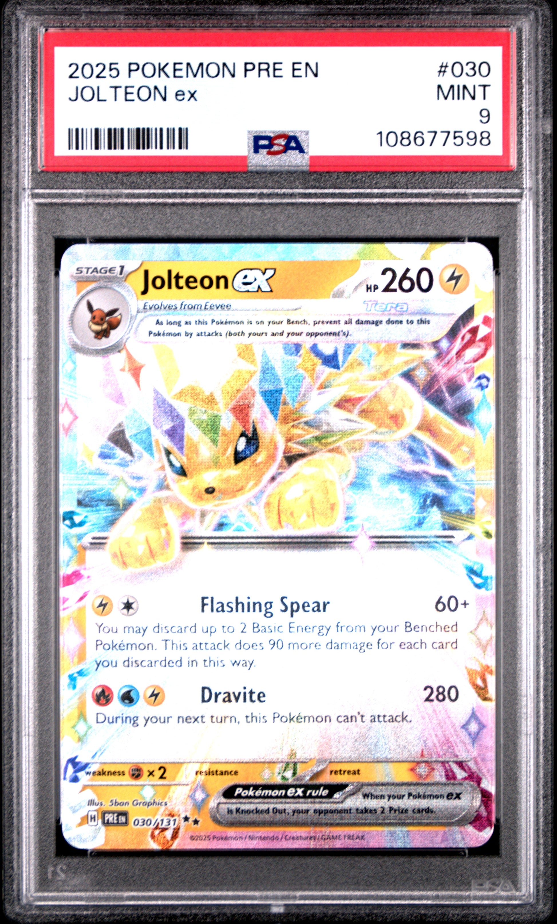JOLTEON EX 30/131 Common POKEMON PRE EN-PRISMATIC EVOLUTIONS PSA9 MINT 9 PSA population 640 <a href=https://www.psacard.com/cert/108677598/psa>https://www.psacard.com/cert/108677598/psa</a>