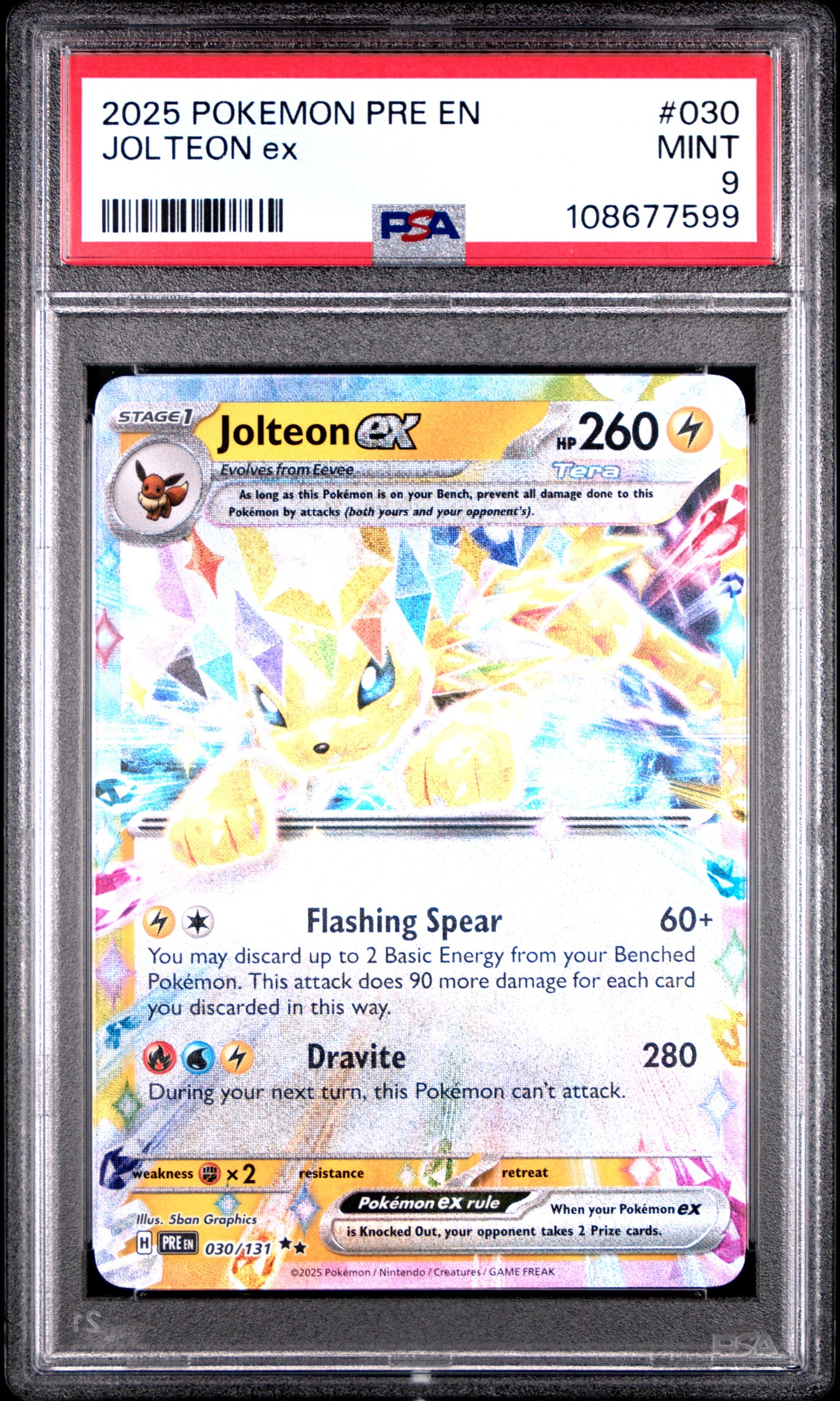 JOLTEON EX 30/131 Common POKEMON PRE EN-PRISMATIC EVOLUTIONS PSA9 MINT 9 PSA population 640 <a href=https://www.psacard.com/cert/108677599/psa>https://www.psacard.com/cert/108677599/psa</a>