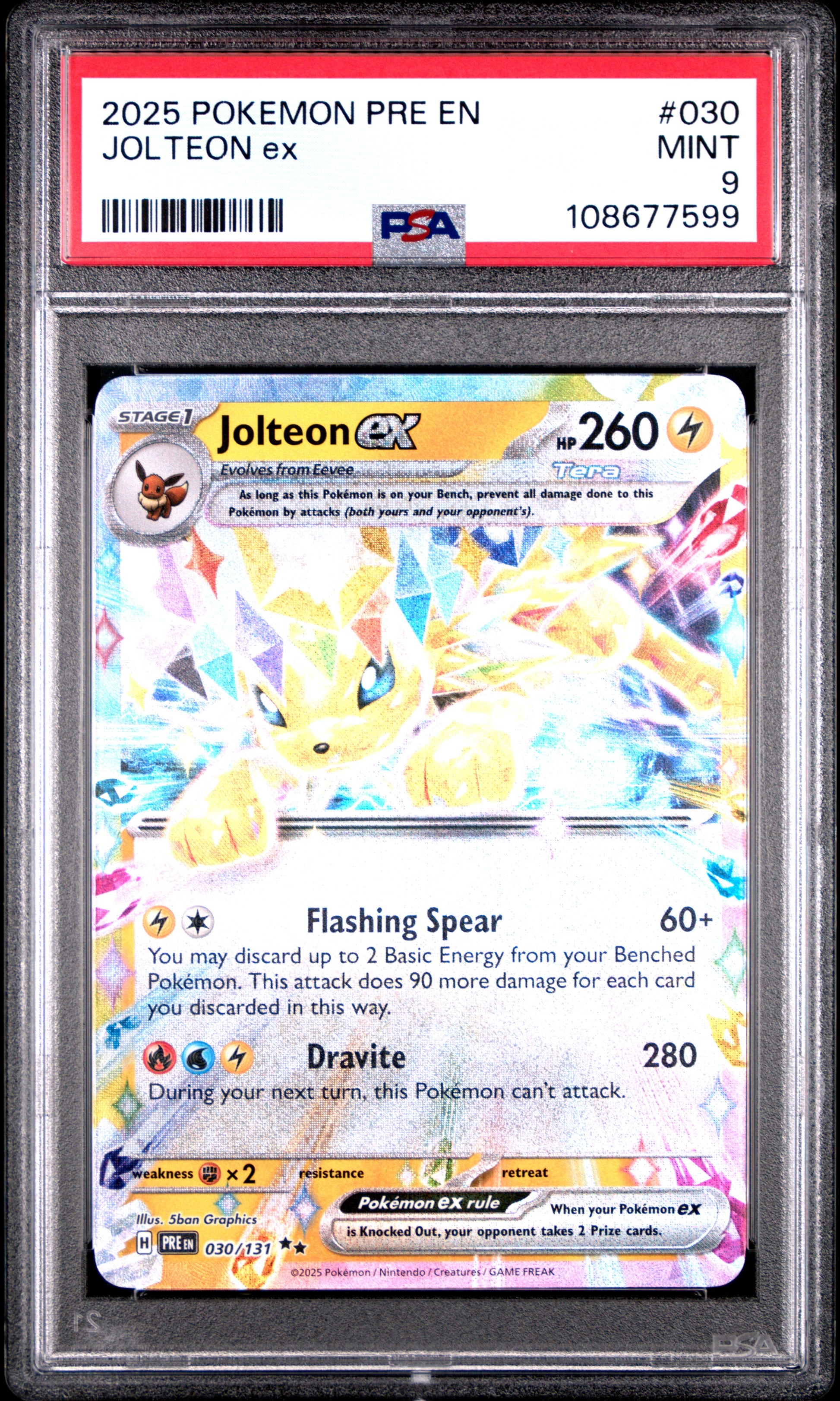 JOLTEON EX 30/131 Common POKEMON PRE EN-PRISMATIC EVOLUTIONS PSA9 MINT 9 PSA population 640 <a href=https://www.psacard.com/cert/108677599/psa>https://www.psacard.com/cert/108677599/psa</a>