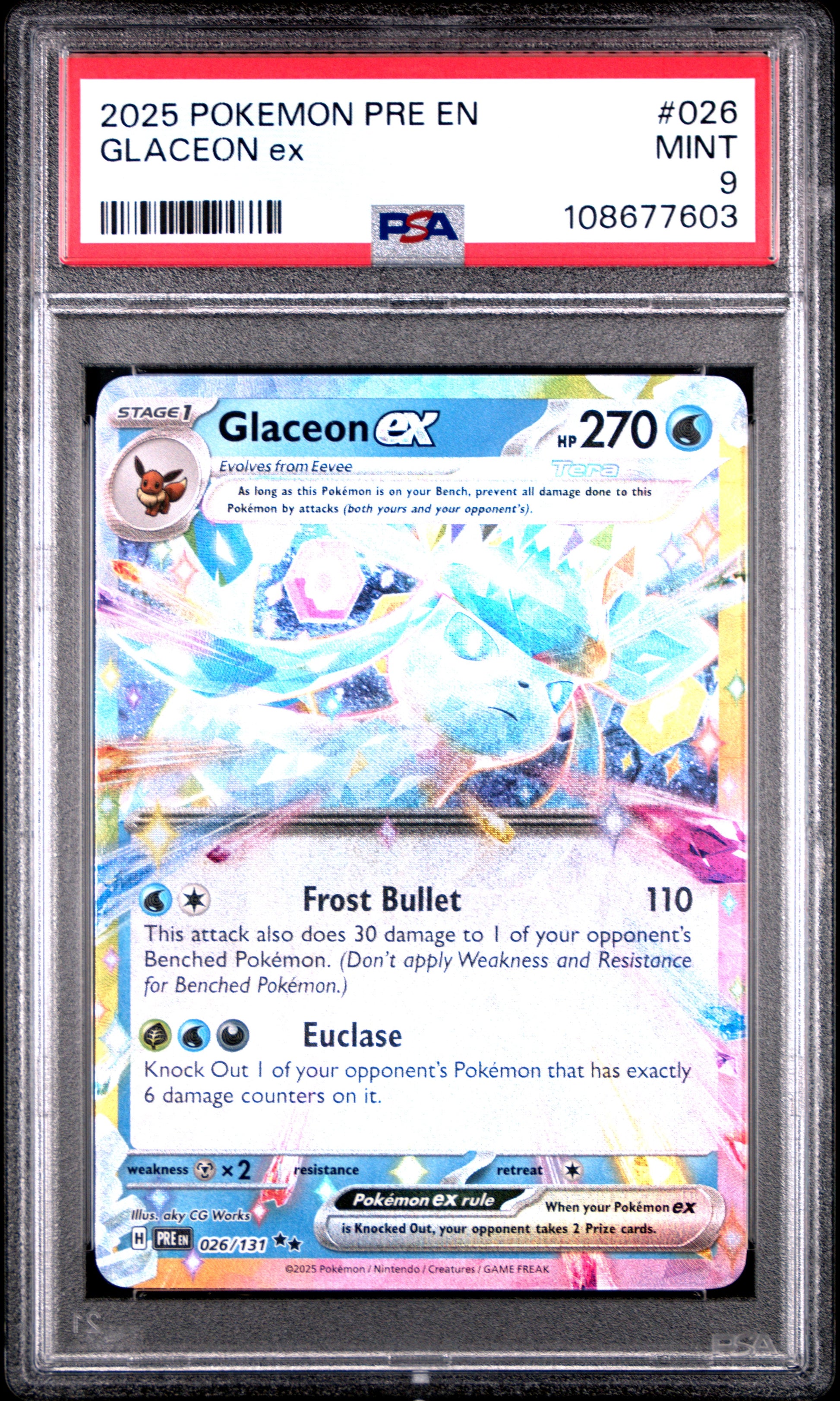 GLACEON EX 26/131 Common POKEMON PRE EN-PRISMATIC EVOLUTIONS PSA9 MINT 9 PSA population 570 <a href=https://www.psacard.com/cert/108677603/psa>https://www.psacard.com/cert/108677603/psa</a>