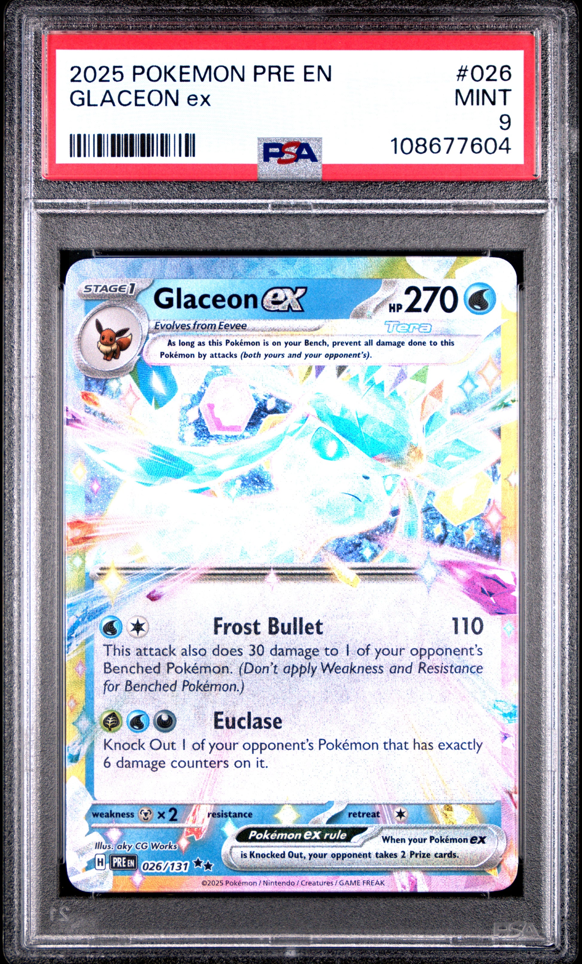 GLACEON EX 26/131 Common POKEMON PRE EN-PRISMATIC EVOLUTIONS PSA9 MINT 9 PSA population 570 <a href=https://www.psacard.com/cert/108677604/psa>https://www.psacard.com/cert/108677604/psa</a>