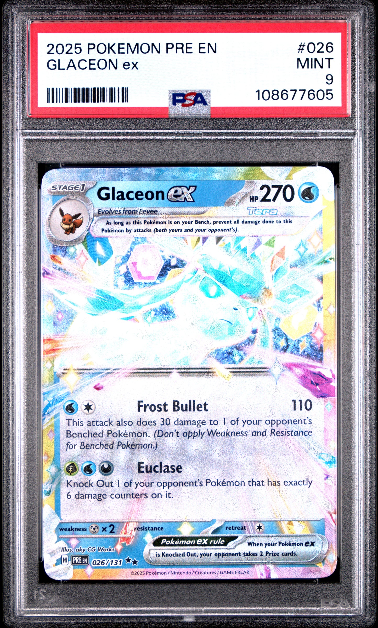 GLACEON EX 26/131 Common POKEMON PRE EN-PRISMATIC EVOLUTIONS PSA9 MINT 9 PSA population 570 <a href=https://www.psacard.com/cert/108677605/psa>https://www.psacard.com/cert/108677605/psa</a>