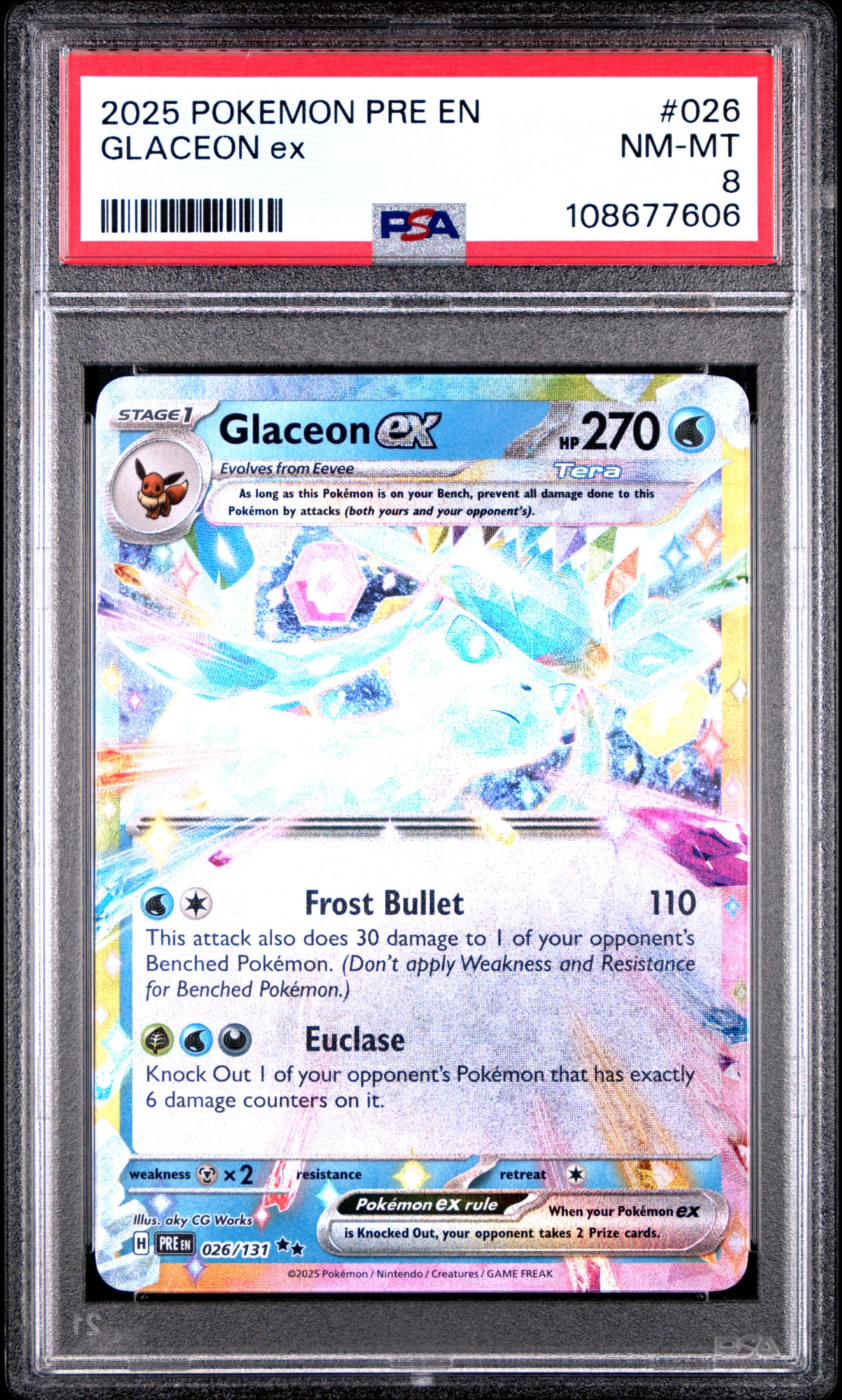 GLACEON EX 26/131 Common POKEMON PRE EN-PRISMATIC EVOLUTIONS PSA8 NM-MT 8 PSA population 90 <a href=https://www.psacard.com/cert/108677606/psa>https://www.psacard.com/cert/108677606/psa</a>