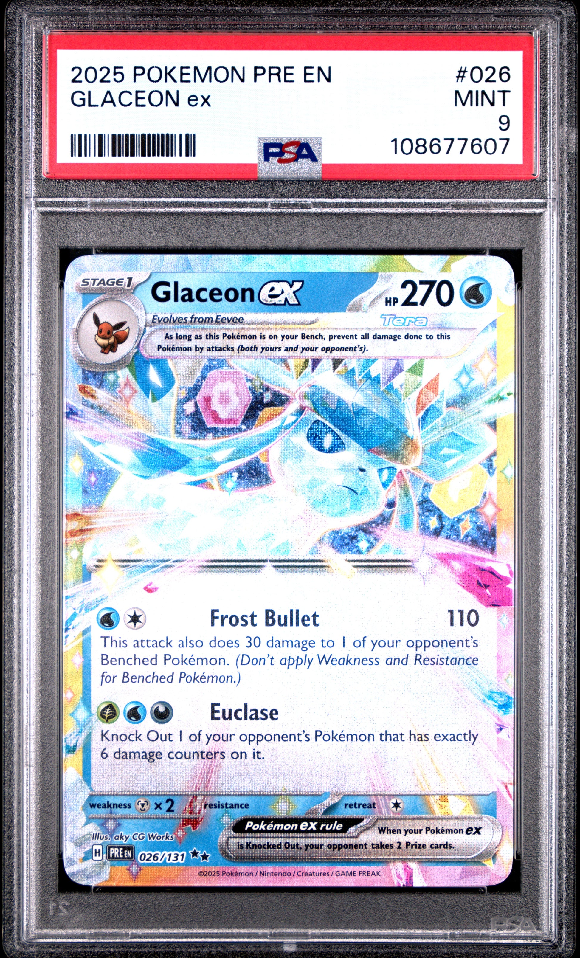 GLACEON EX 26/131 Common POKEMON PRE EN-PRISMATIC EVOLUTIONS PSA9 MINT 9 PSA population 570 <a href=https://www.psacard.com/cert/108677607/psa>https://www.psacard.com/cert/108677607/psa</a>