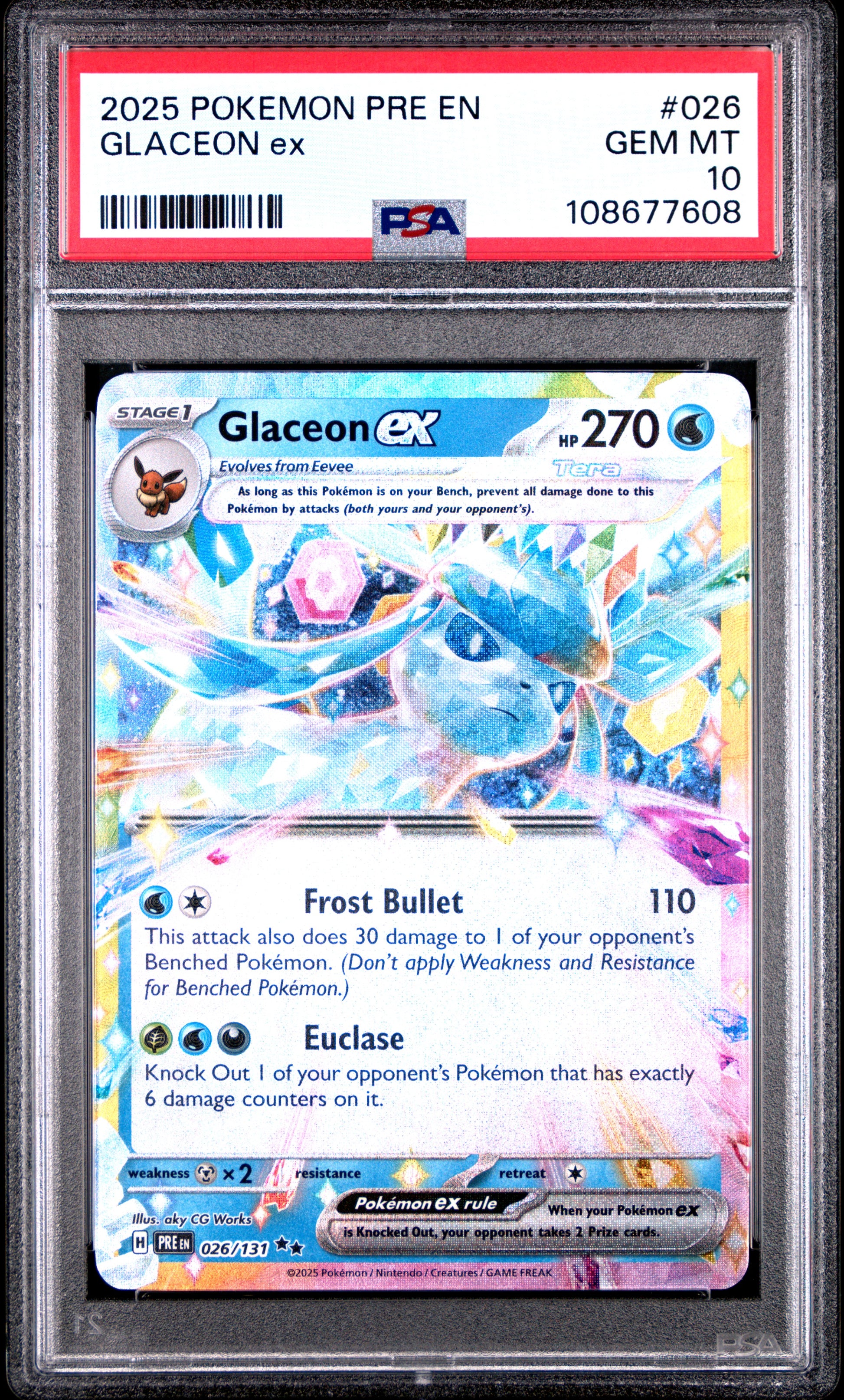 GLACEON EX 26/131 Common POKEMON PRE EN-PRISMATIC EVOLUTIONS PSA10 GEM MT 10 PSA population 440 <a href=https://www.psacard.com/cert/108677608/psa>https://www.psacard.com/cert/108677608/psa</a>