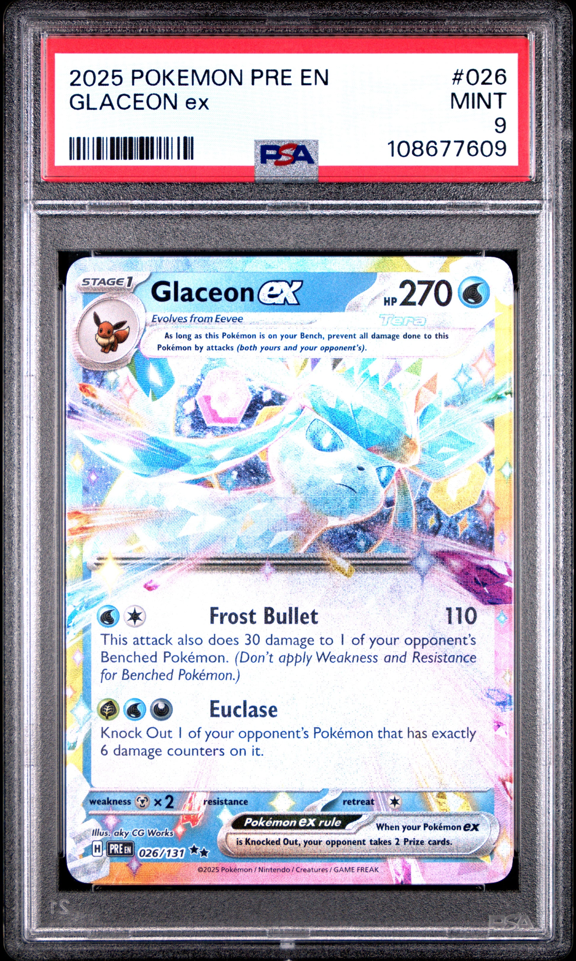 GLACEON EX 26/131 Common POKEMON PRE EN-PRISMATIC EVOLUTIONS PSA9 MINT 9 PSA population 570 <a href=https://www.psacard.com/cert/108677609/psa>https://www.psacard.com/cert/108677609/psa</a>