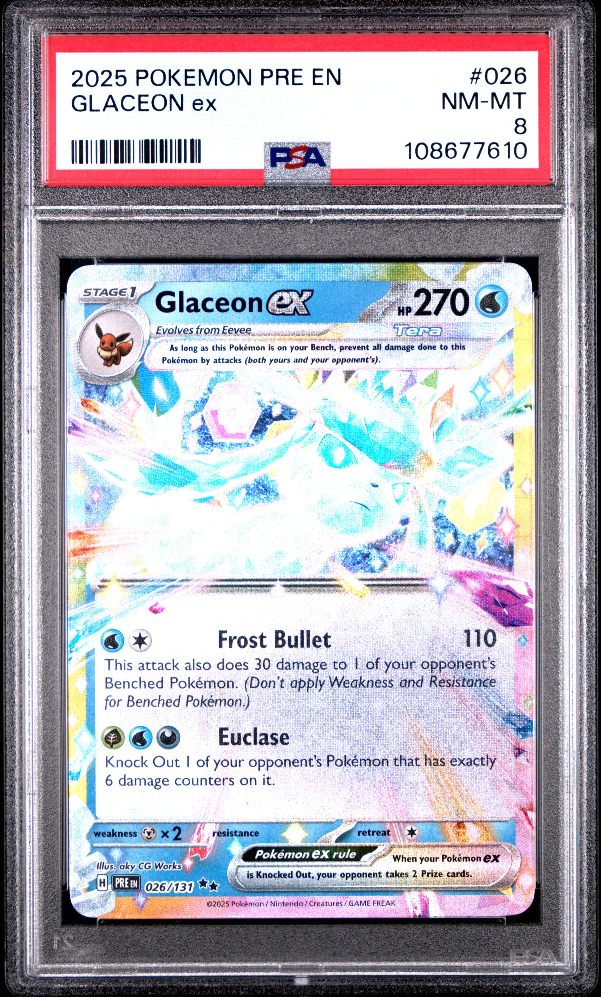 GLACEON EX 26/131 Common POKEMON PRE EN-PRISMATIC EVOLUTIONS PSA8 NM-MT 8 PSA population 90 <a href=https://www.psacard.com/cert/108677610/psa>https://www.psacard.com/cert/108677610/psa</a>
