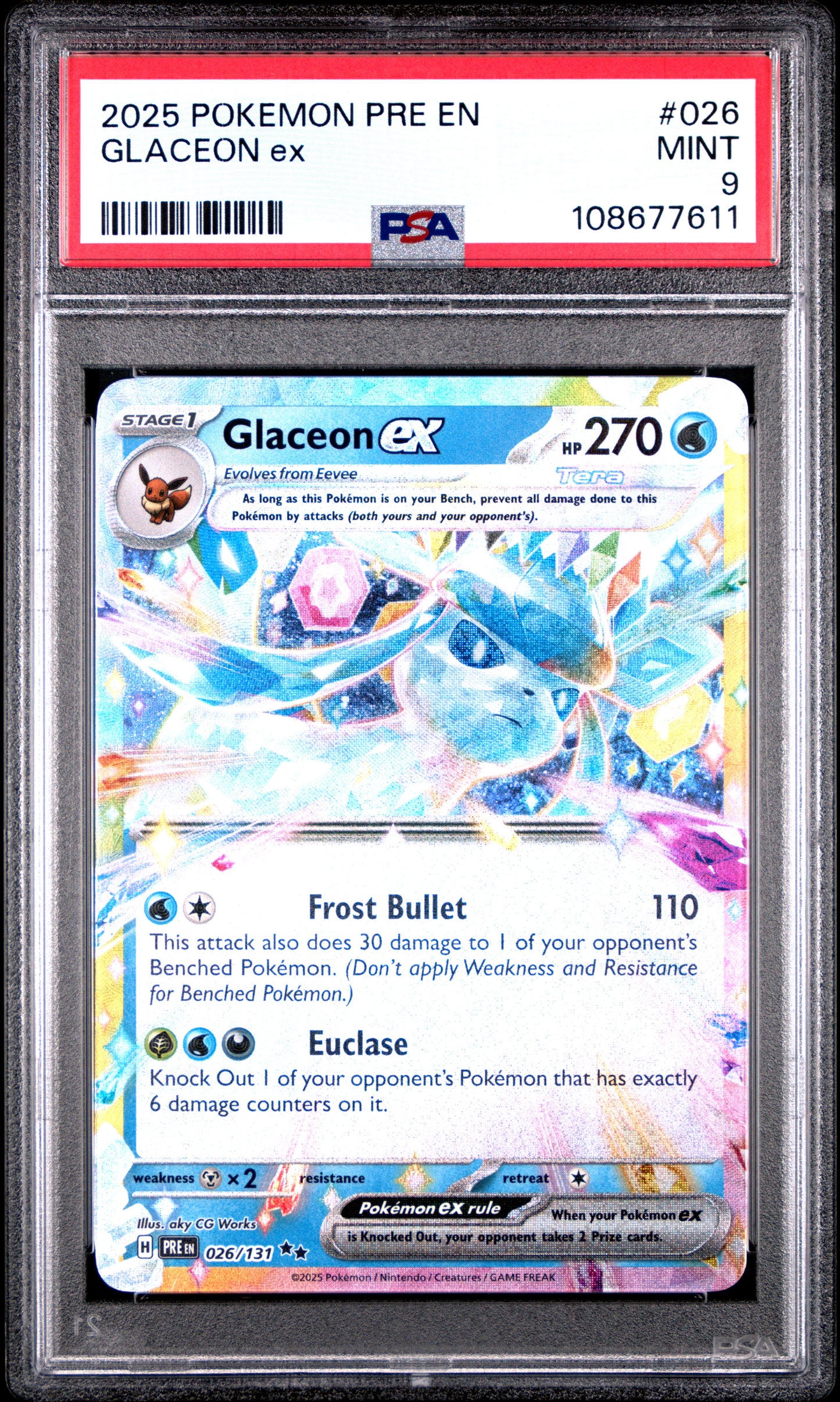 GLACEON EX 26/131 Common POKEMON PRE EN-PRISMATIC EVOLUTIONS PSA9 MINT 9 PSA population 570 <a href=https://www.psacard.com/cert/108677611/psa>https://www.psacard.com/cert/108677611/psa</a>