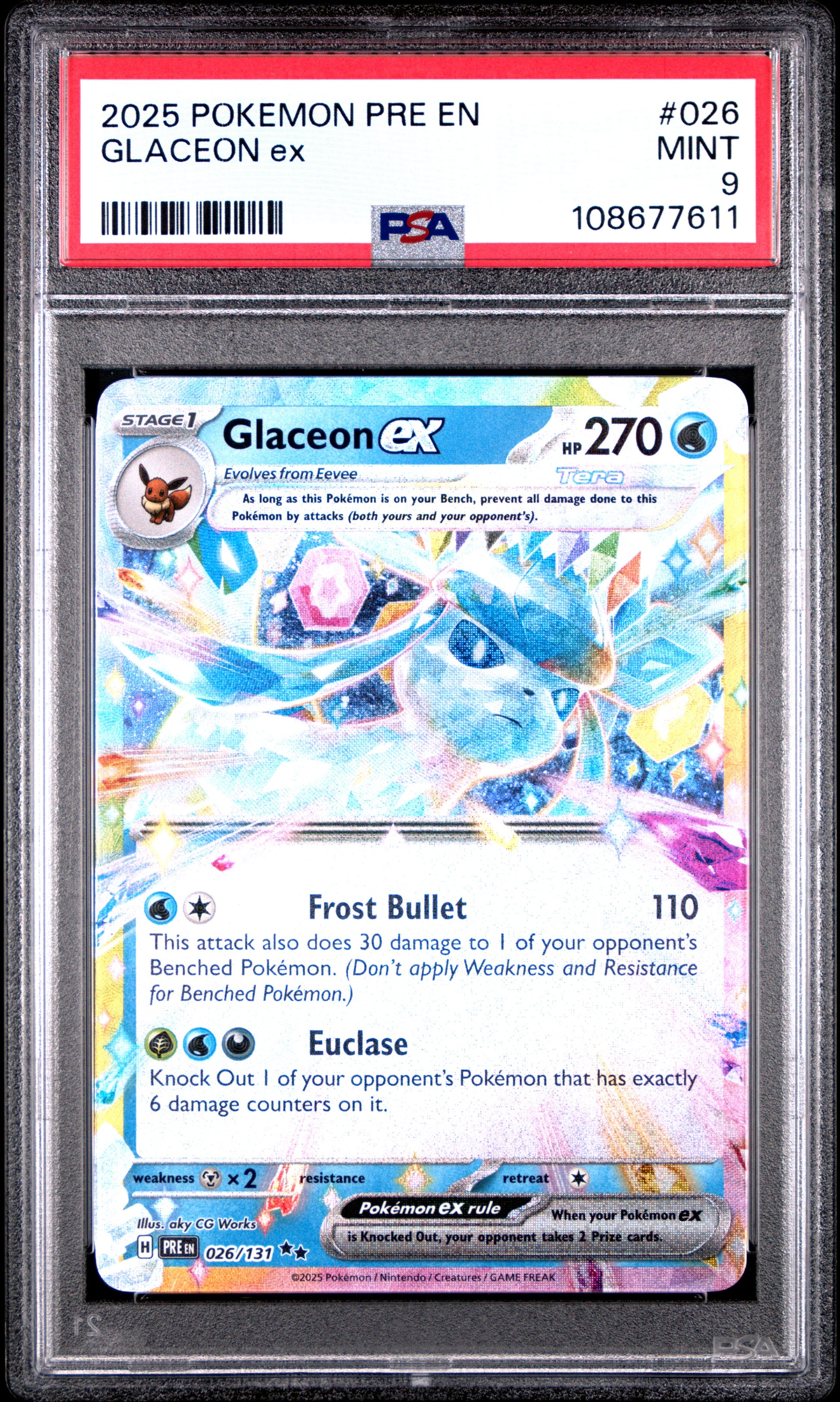 GLACEON EX 26/131 Common POKEMON PRE EN-PRISMATIC EVOLUTIONS PSA9 MINT 9 PSA population 570 <a href=https://www.psacard.com/cert/108677611/psa>https://www.psacard.com/cert/108677611/psa</a>
