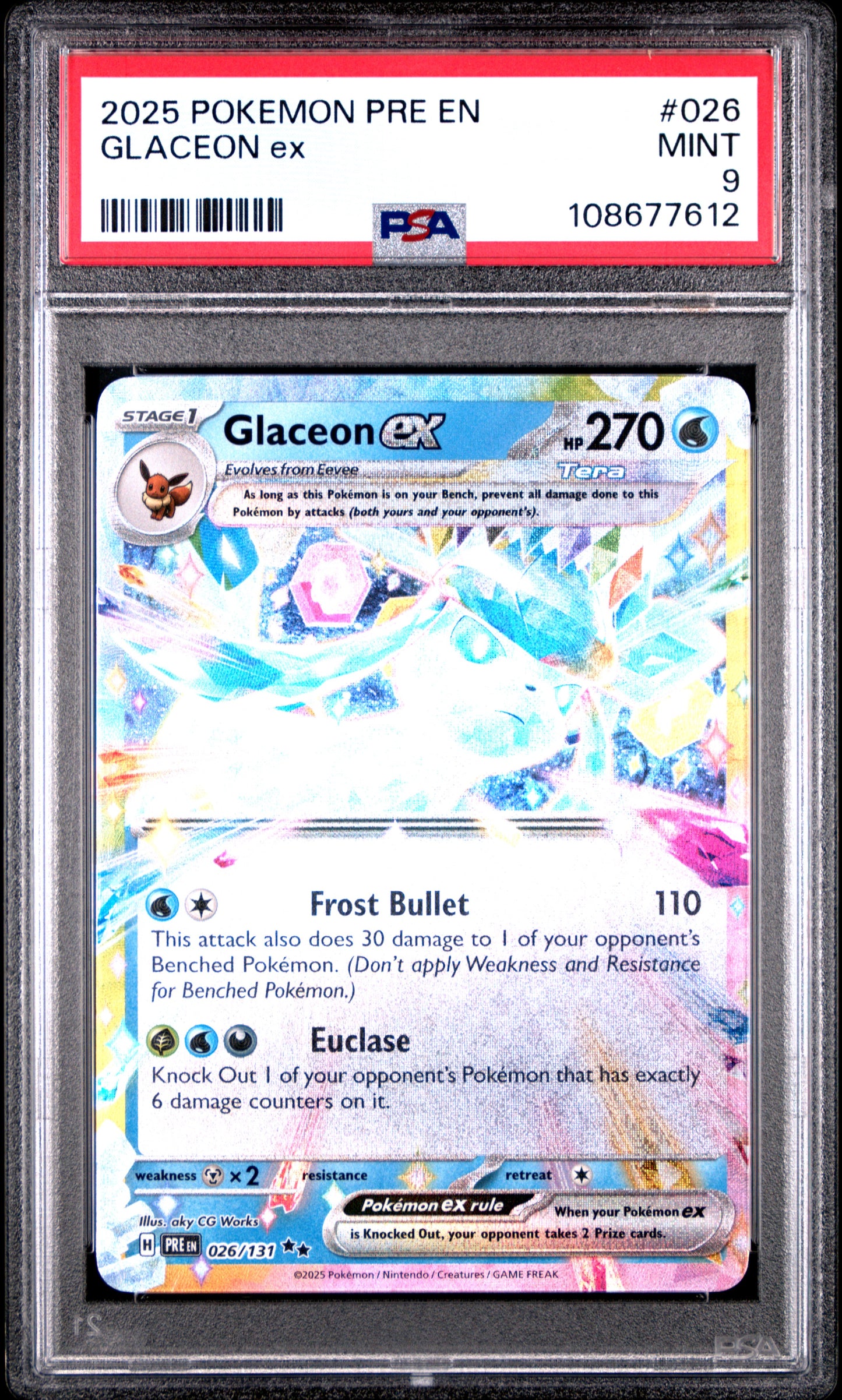 GLACEON EX 26/131 Common POKEMON PRE EN-PRISMATIC EVOLUTIONS PSA9 MINT 9 PSA population 570 <a href=https://www.psacard.com/cert/108677612/psa>https://www.psacard.com/cert/108677612/psa</a>