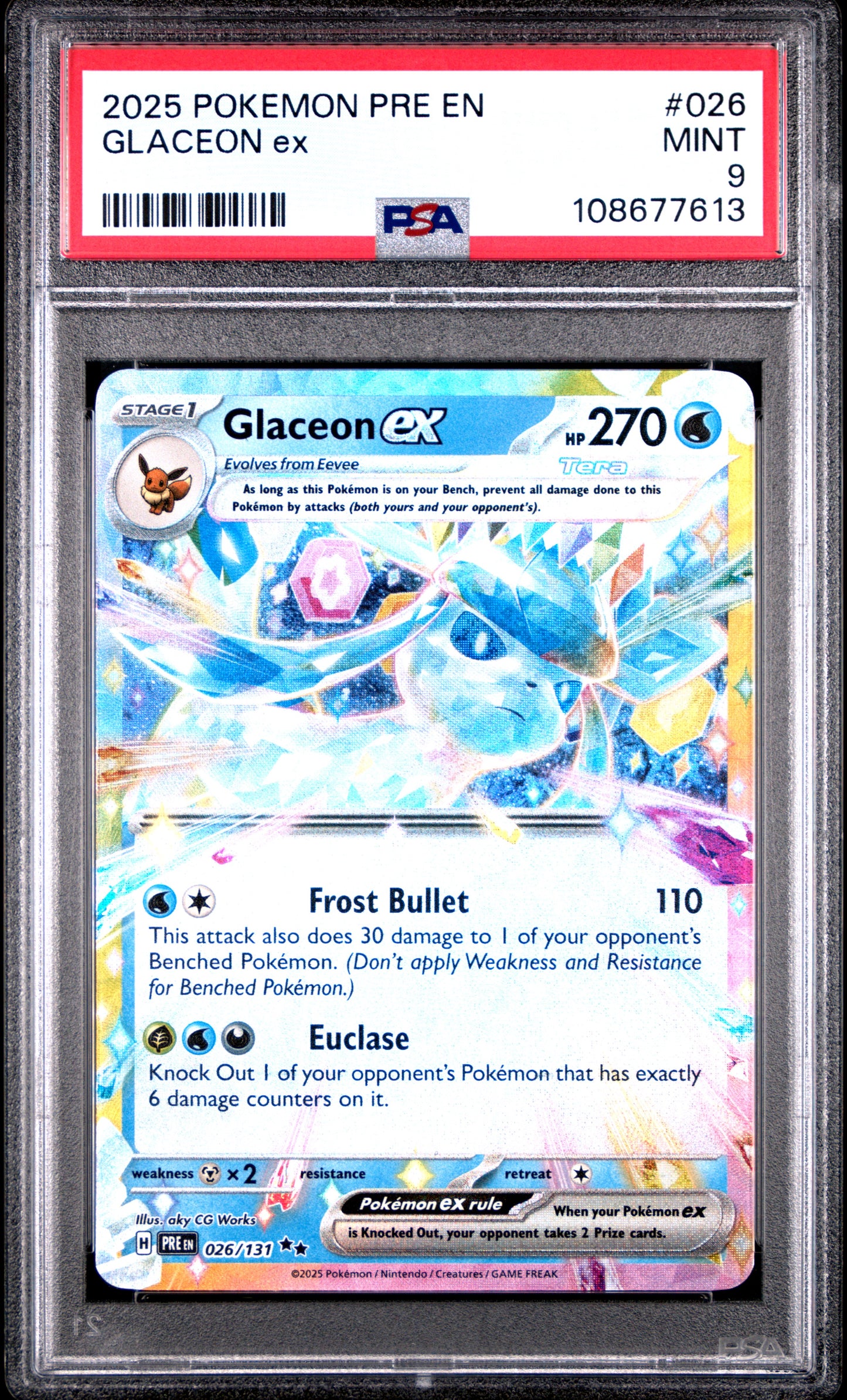 GLACEON EX 26/131 Common POKEMON PRE EN-PRISMATIC EVOLUTIONS PSA9 MINT 9 PSA population 570 <a href=https://www.psacard.com/cert/108677613/psa>https://www.psacard.com/cert/108677613/psa</a>