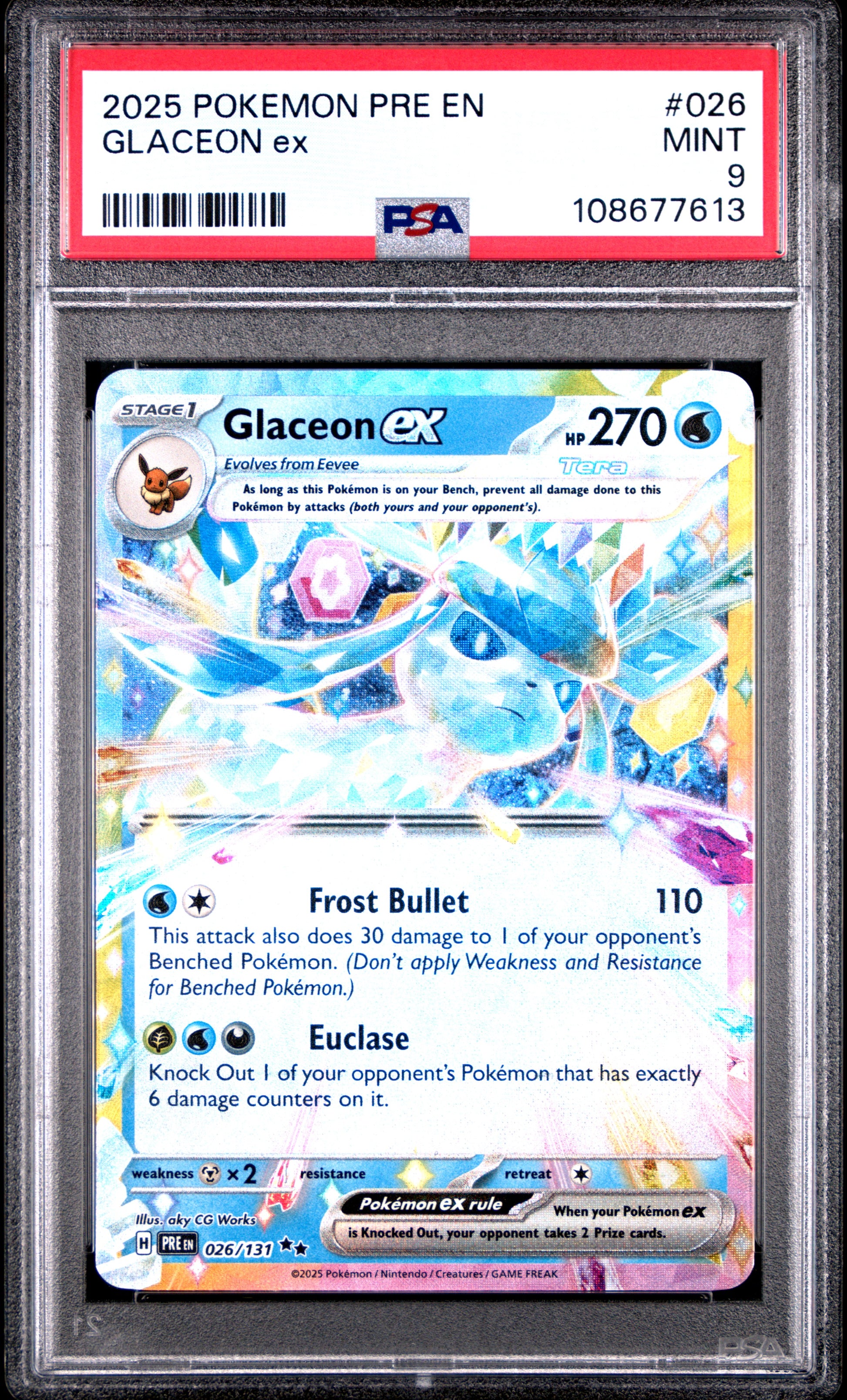 GLACEON EX 26/131 Common POKEMON PRE EN-PRISMATIC EVOLUTIONS PSA9 MINT 9 PSA population 570 <a href=https://www.psacard.com/cert/108677613/psa>https://www.psacard.com/cert/108677613/psa</a>