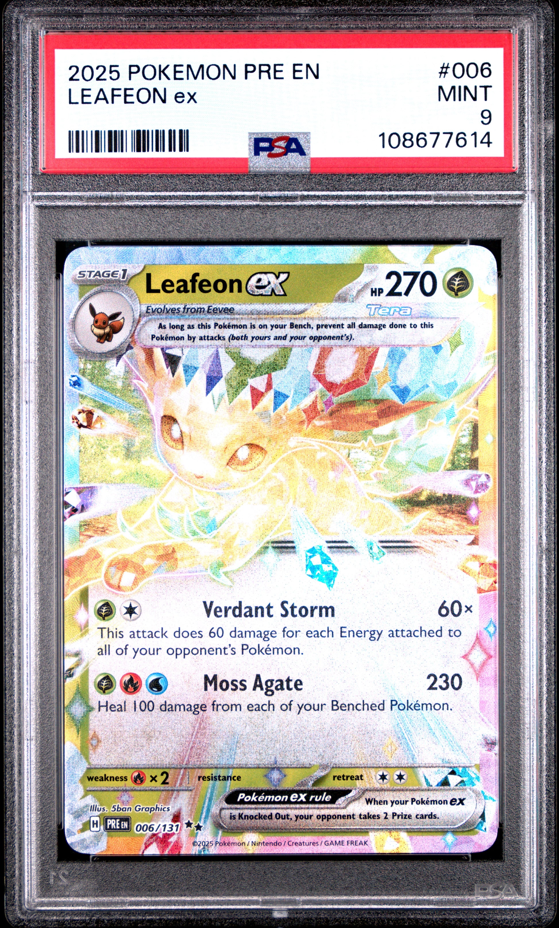 LEAFEON EX 6/131 Common POKEMON PRE EN-PRISMATIC EVOLUTIONS PSA9 MINT 9 PSA population 612 <a href=https://www.psacard.com/cert/108677614/psa>https://www.psacard.com/cert/108677614/psa</a>