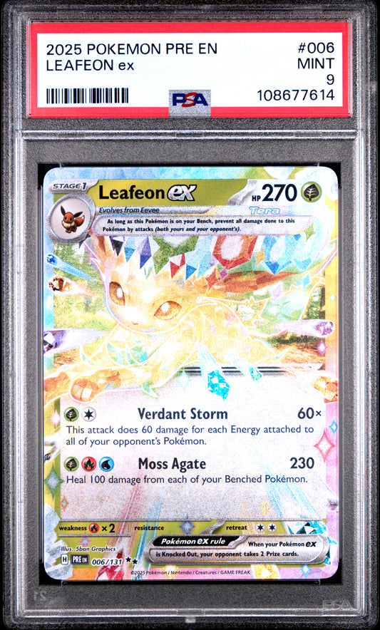 LEAFEON EX 6/131 Common POKEMON PRE EN-PRISMATIC EVOLUTIONS PSA9 MINT 9 PSA population 612 <a href=https://www.psacard.com/cert/108677614/psa>https://www.psacard.com/cert/108677614/psa</a>
